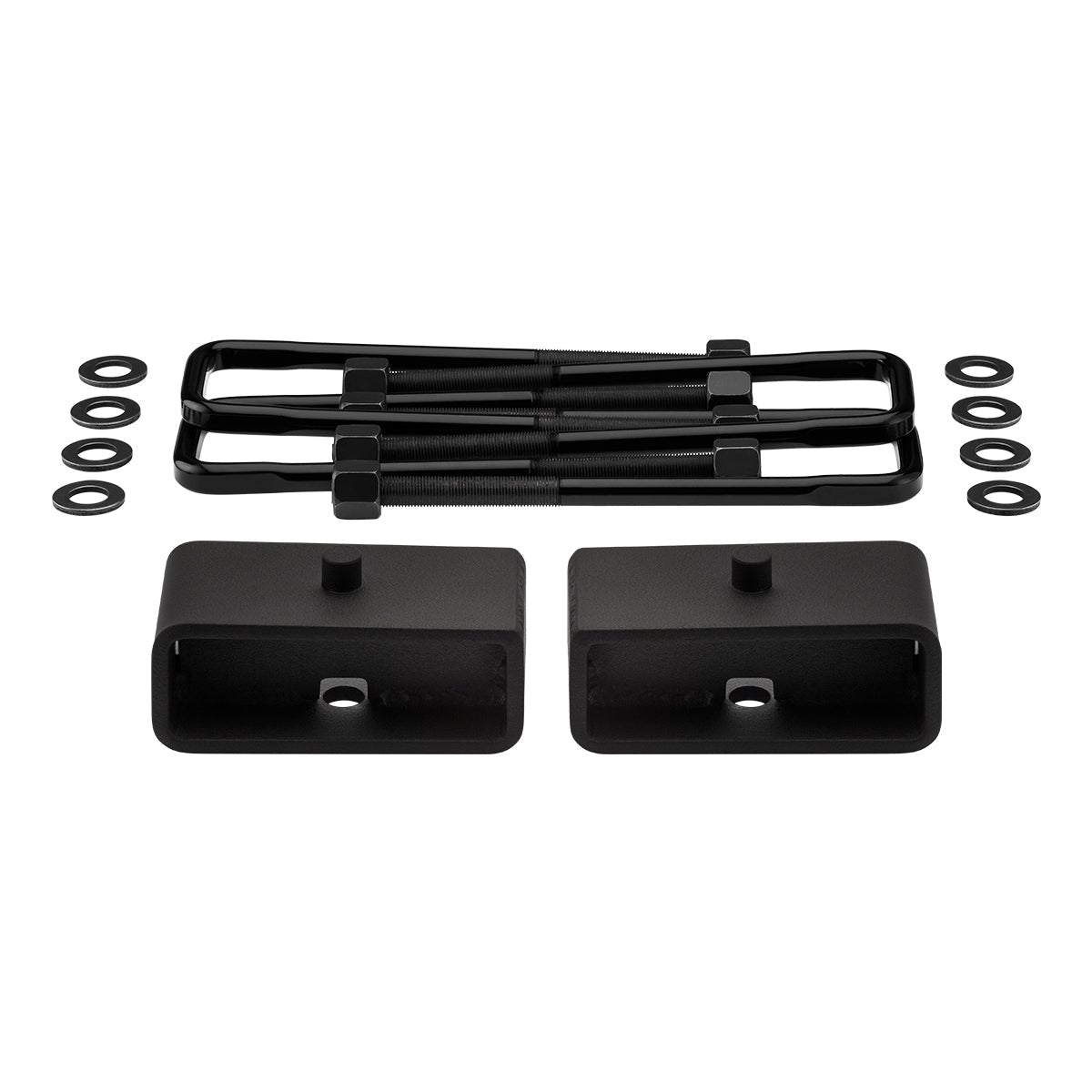 1999-2007 (Classic) GMC Sierra 1500 4WD Rear Lift Blocks with Premium Forged Flat Top U-Bolts + Rear Lift 2" Tapered Lift Blocks (Non-Overloads)