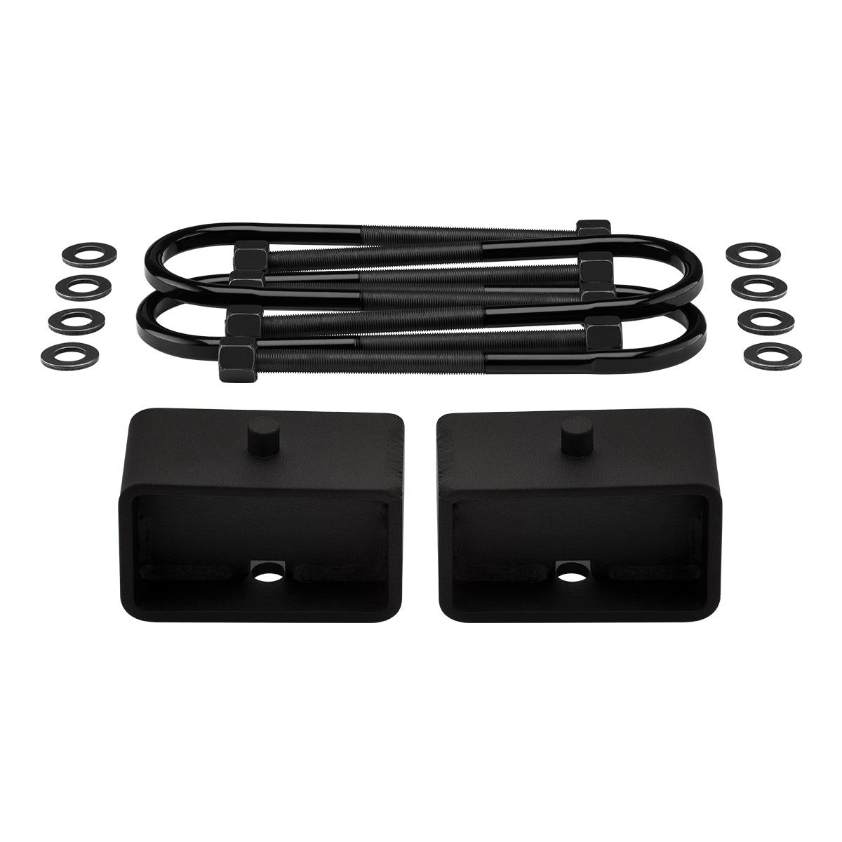 2002-2008 Dodge Ram 1500 2WD 4WD Rear Lift Blocks with Premium Forged Flat Top U-Bolts + Rear Lift 3" Tapered Lift Blocks