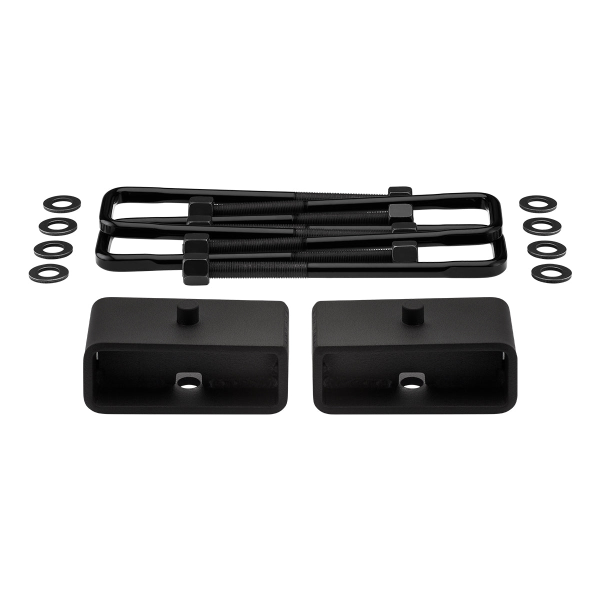 1986-1995 Toyota IFS Pickup 2WD 4WD Rear Lift Blocks with Premium Forged Flat Top U-Bolts + Rear Lift 2" Tapered Lift Blocks