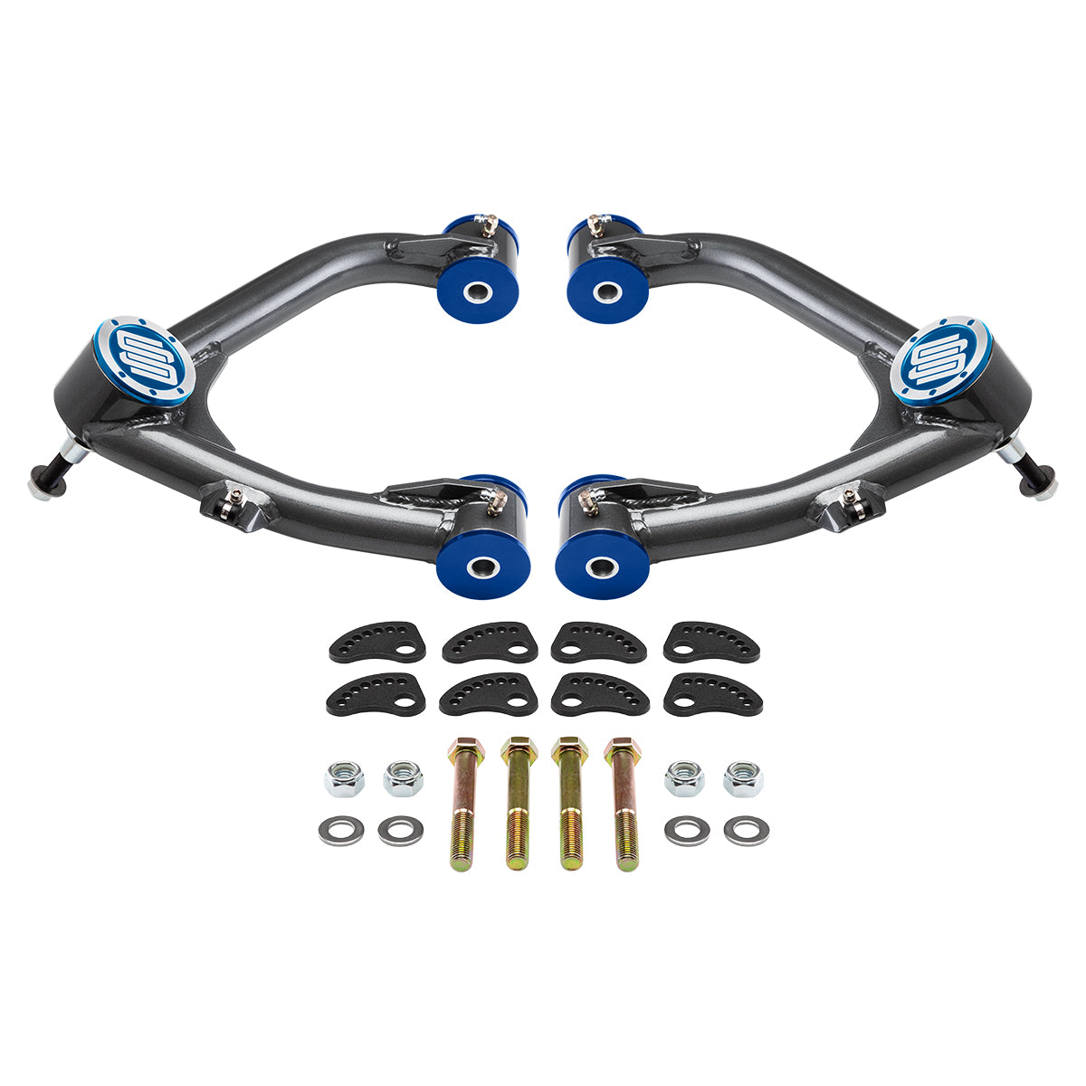 2007-2018 Chevrolet Silverado 1500 Uni-Ball Upper Control Arms with Camber/Caster Adjusting & Lockout Kit 2WD 4WD Bushings Blue