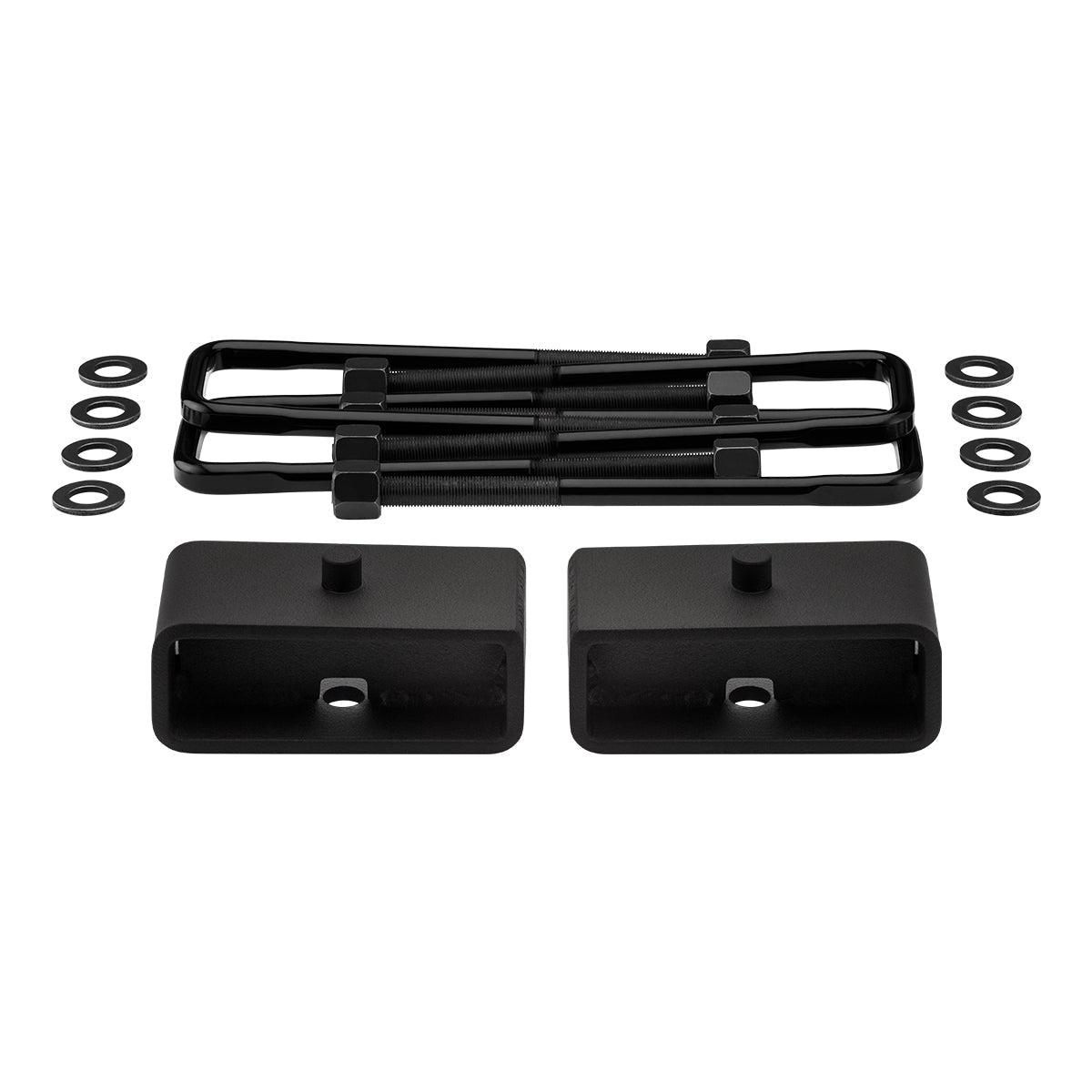 1995-1999 Chevrolet Tahoe 2WD Rear Lift Blocks with Premium Forged Flat Top U-Bolts + Rear Lift 2" Tapered Lift Blocks