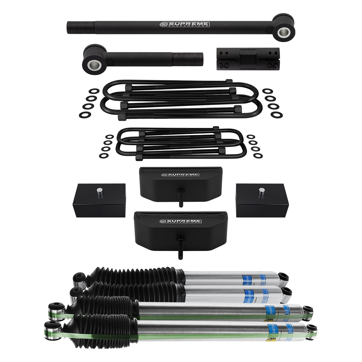 1999-2004 Ford F250 Super Duty 4WD Full Suspension Lift Kit with Bilstein Shocks & Adjustable Track Bar B8 5100 Series Front Lift 3" + Rear Lift 2"