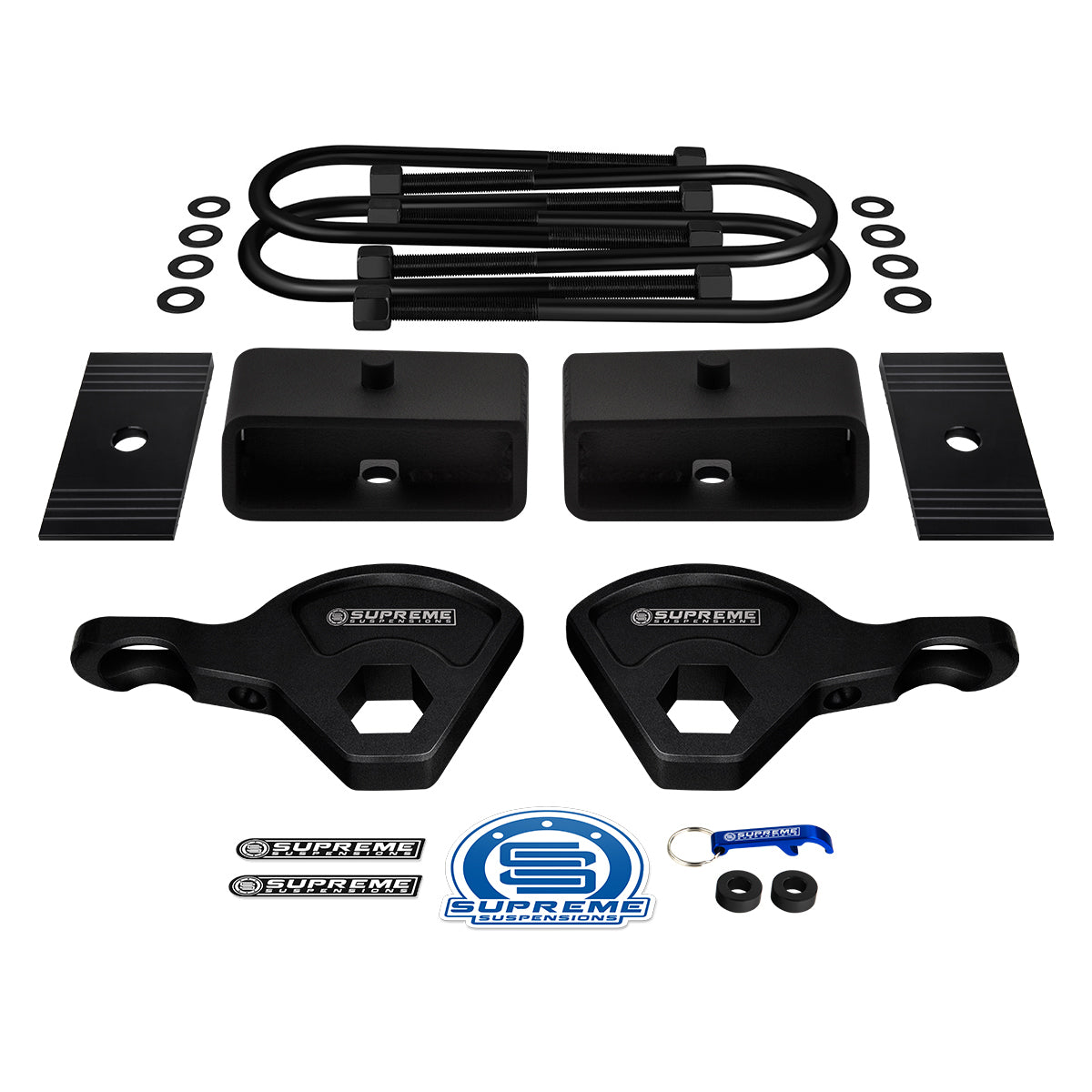 1987-2004 Dodge Dakota 4WD (9.25" Rear Axle) Full Suspension Lift Kit with Axle Shims / INCLUDES SUPREME'S NEW HD STEEL LIFT BLOCKS! Front Lift 1" - 3" + Rear Lift 2"