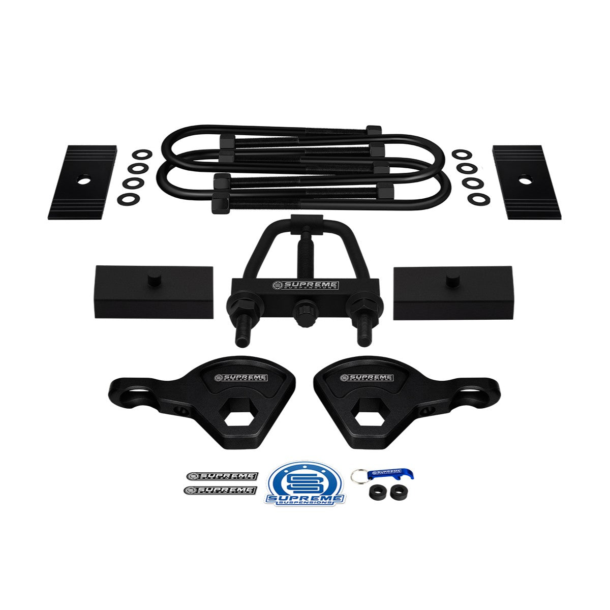 1987-2004 Dodge Dakota 4WD (9.25" Rear Axle) Full Suspension Lift Kit with Axle Shims and Torsion Key Unloading Tool / INCLUDES SUPREME'S NEW HD STEEL LIFT BLOCKS! Front Lift 1" - 3" + Rear Lift 1"