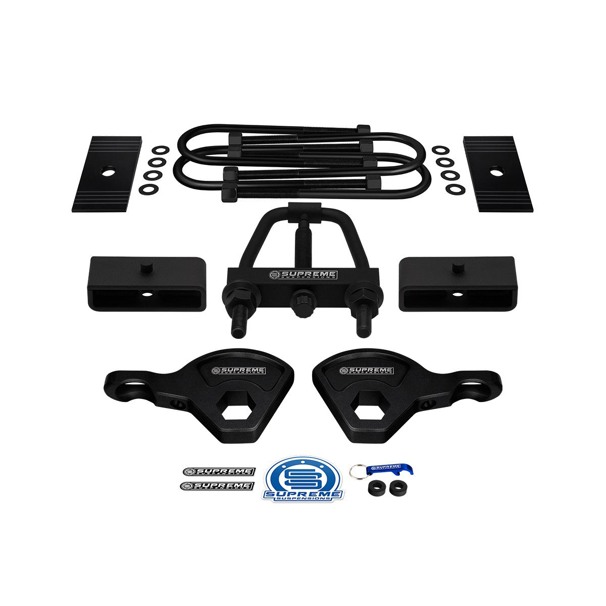 1987-2004 Dodge Dakota 4WD (9.25" Rear Axle) Full Suspension Lift Kit with Axle Shims and Torsion Key Unloading Tool / INCLUDES SUPREME'S NEW HD STEEL LIFT BLOCKS! Front Lift 1" - 3" + Rear Lift 1.5"