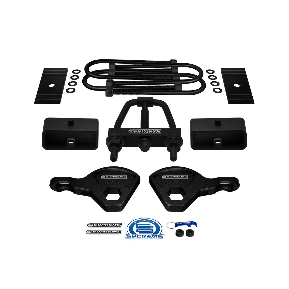 1987-2004 Dodge Dakota 4WD (9.25" Rear Axle) Full Suspension Lift Kit with Axle Shims and Torsion Key Unloading Tool / INCLUDES SUPREME'S NEW HD STEEL LIFT BLOCKS! Front Lift 1" - 3" + Rear Lift 2"