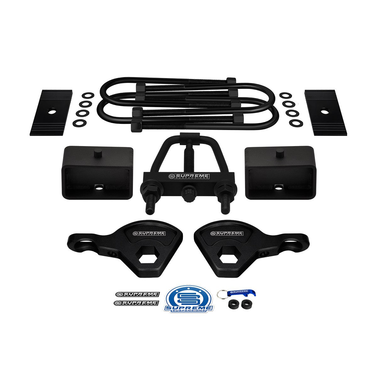 1987-2004 Dodge Dakota 4WD (9.25" Rear Axle) Full Suspension Lift Kit with Axle Shims and Torsion Key Unloading Tool / INCLUDES SUPREME'S NEW HD STEEL LIFT BLOCKS! Front Lift 1" - 3" + Rear Lift 3"