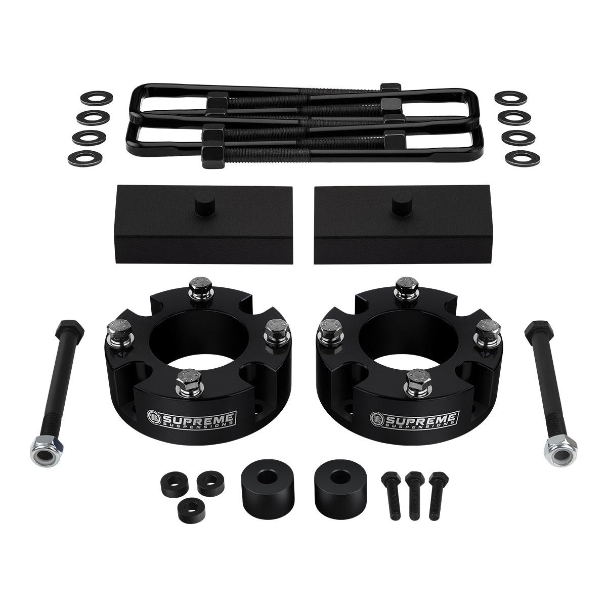 2007-2021 Toyota Tundra Full Suspension Lift Kit 4WD I Includes Supreme Suspensions NEW Premium Forged Flat-Top U-Bolts Black Front Lift 2" + Rear Lift 1"