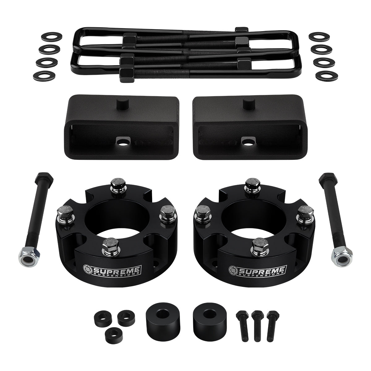 2007-2021 Toyota Tundra Full Suspension Lift Kit 4WD I Includes Supreme Suspensions NEW Premium Forged Flat-Top U-Bolts Black Front Lift 2" + Rear Lift 2"