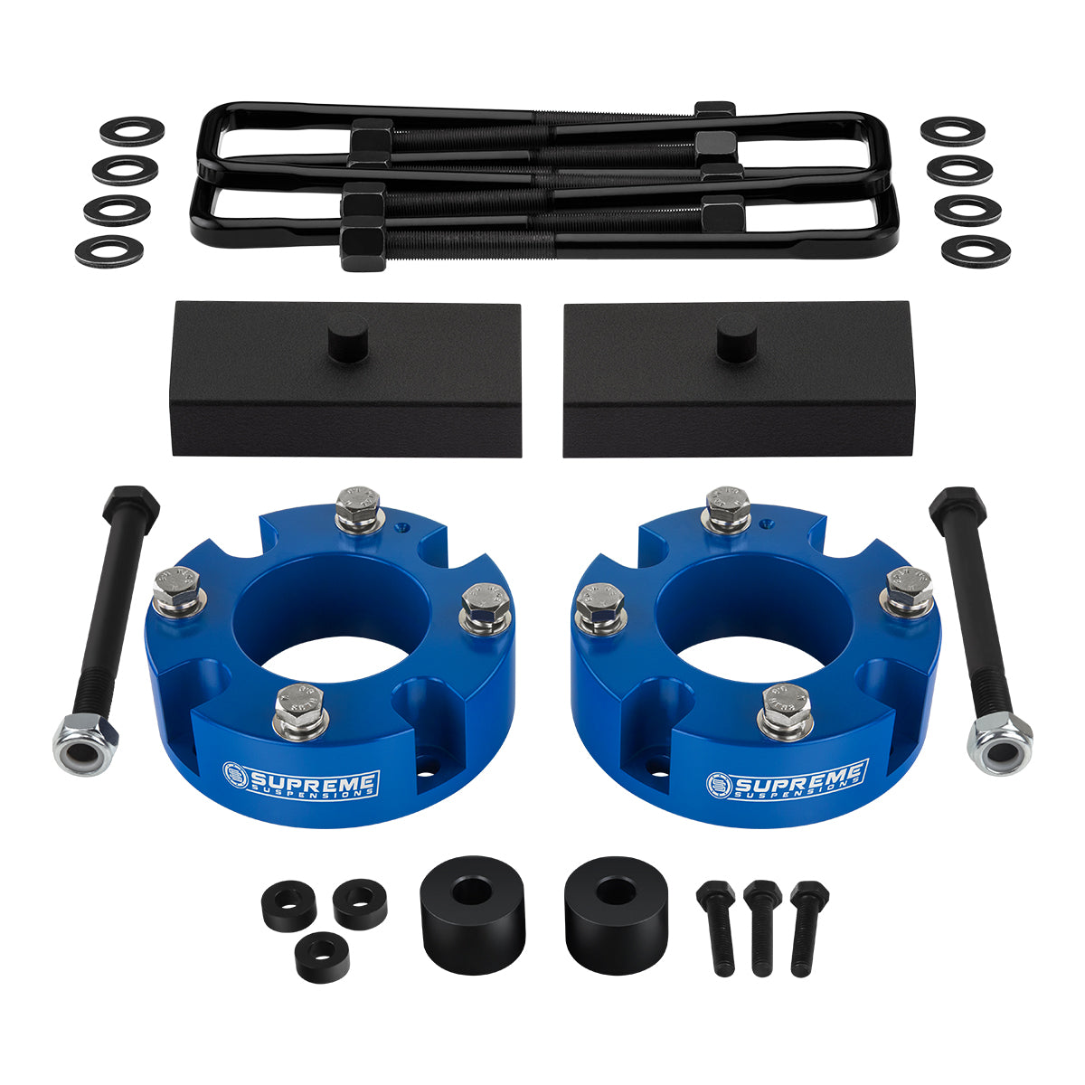 2007-2021 Toyota Tundra Full Suspension Lift Kit 4WD I Includes Supreme Suspensions NEW Premium Forged Flat-Top U-Bolts Blue Front Lift 3" + Rear Lift 1"