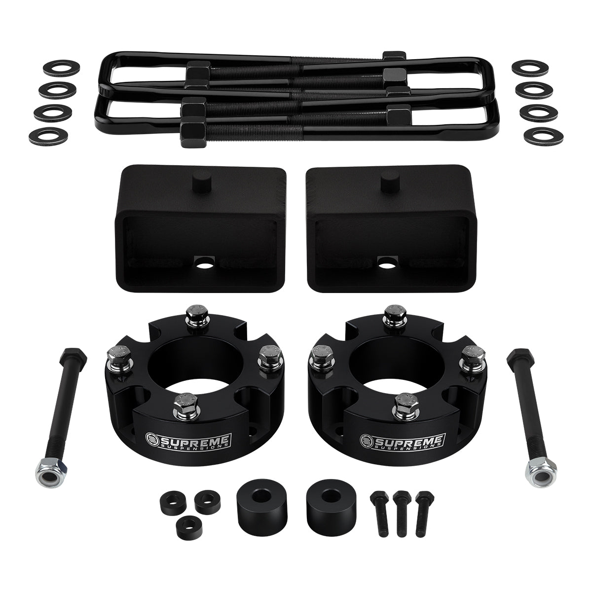 2007-2021 Toyota Tundra Full Suspension Lift Kit 4WD I Includes Supreme Suspensions NEW Premium Forged Flat-Top U-Bolts Black Front Lift 3" + Rear Lift 3"