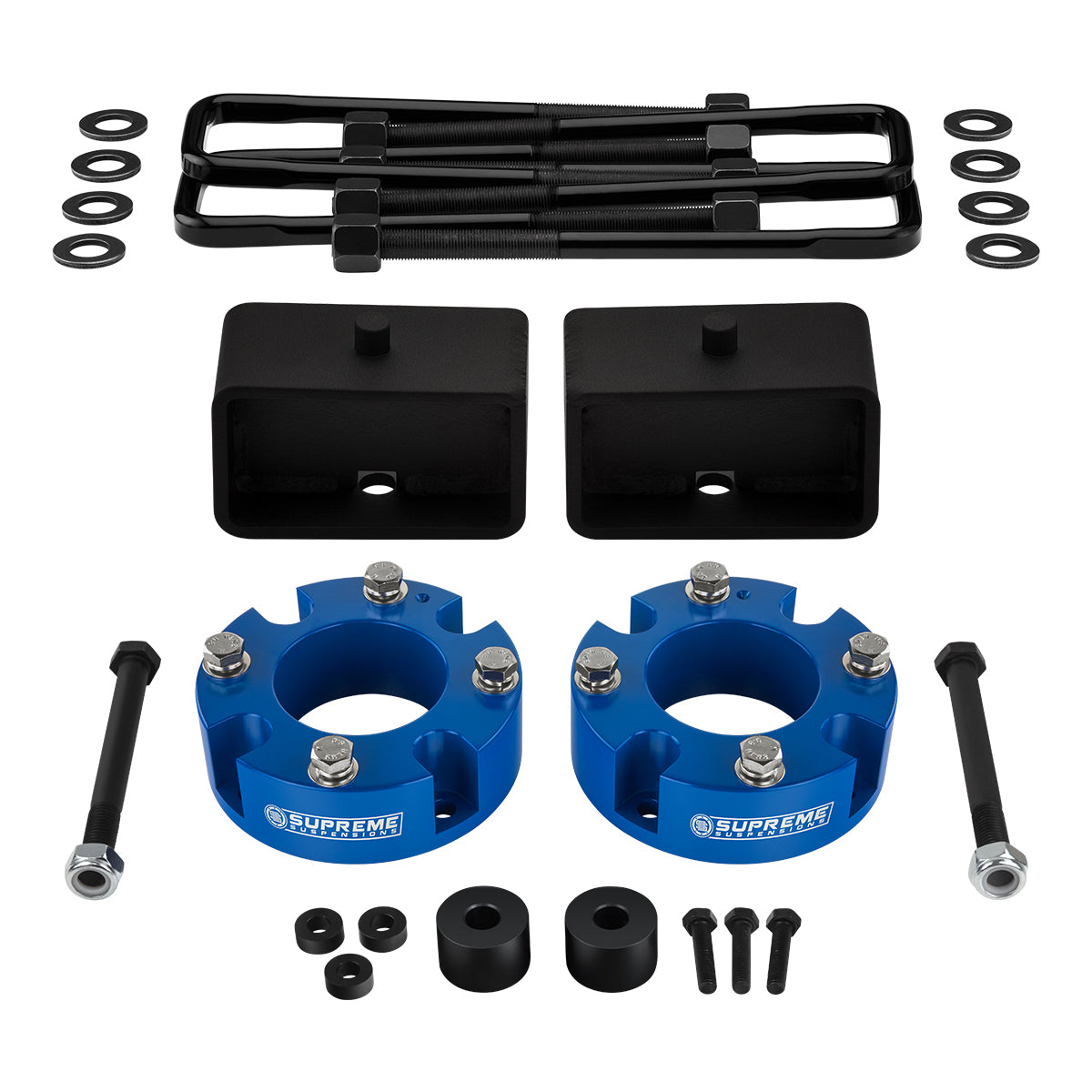 2007-2021 Toyota Tundra Full Suspension Lift Kit 4WD I Includes Supreme Suspensions NEW Premium Forged Flat-Top U-Bolts Blue Front Lift 3" + Rear Lift 3"