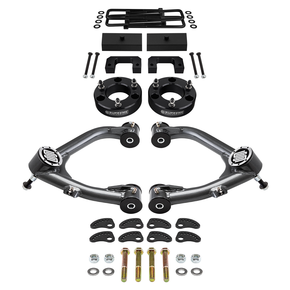 2007-2018 Chevrolet Silverado 1500 Full Suspension Lift Kit with Uni-Ball Upper Control Arms and Camber/Caster Adjusting & Lock-Out Kit Front Lift 3.5" + Rear Lift 1"