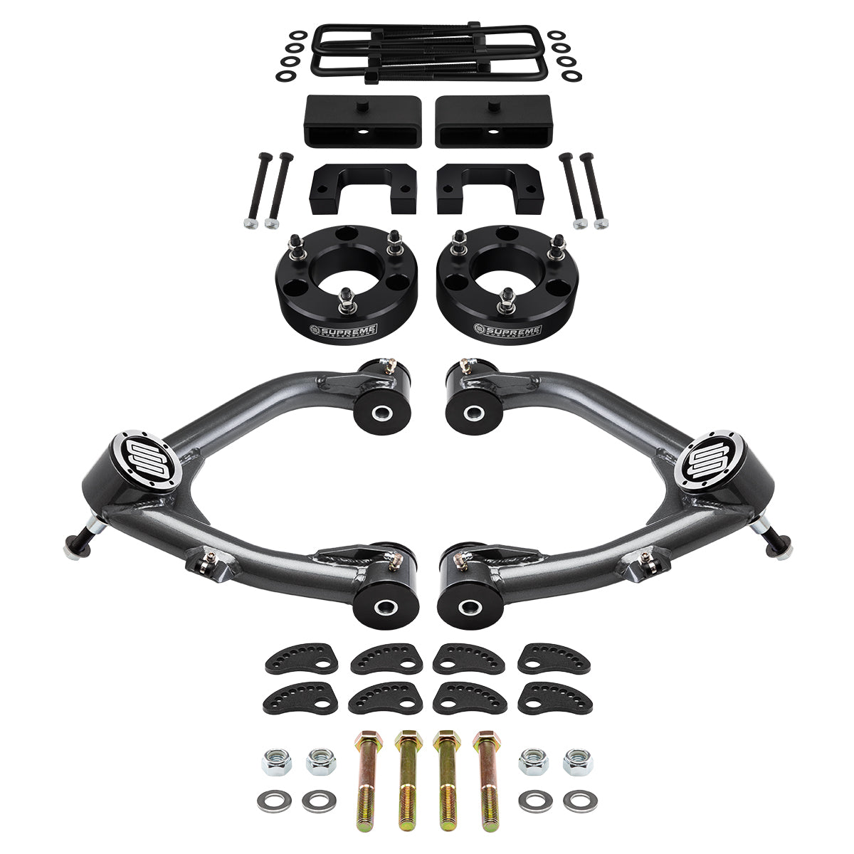 2007-2018 Chevrolet Silverado 1500 Full Suspension Lift Kit with Uni-Ball Upper Control Arms and Camber/Caster Adjusting & Lock-Out Kit Front Lift 3.5" + Rear Lift 1.5"