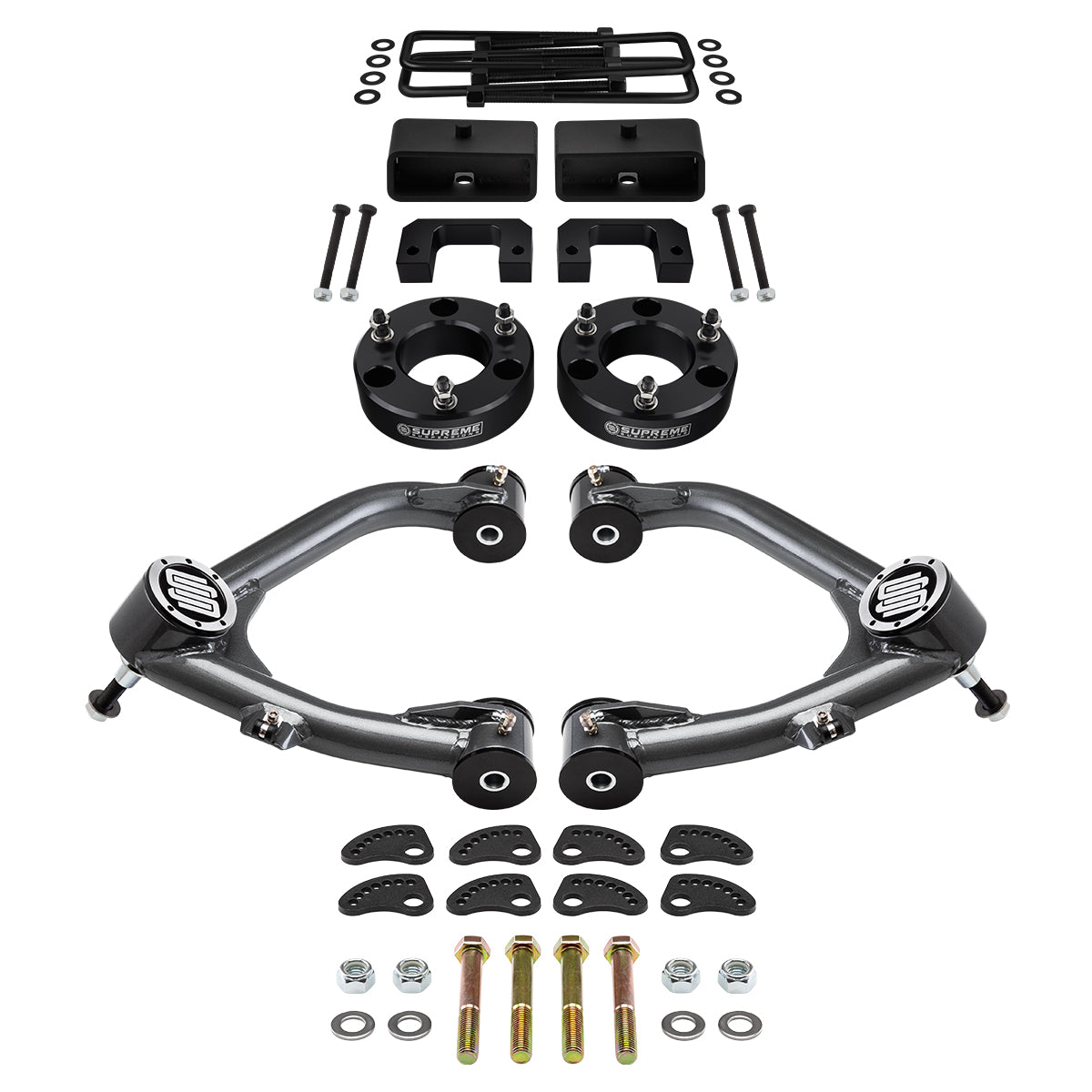 2007-2018 Chevrolet Silverado 1500 Full Suspension Lift Kit with Uni-Ball Upper Control Arms and Camber/Caster Adjusting & Lock-Out Kit Front Lift 3.5" + Rear Lift 2"