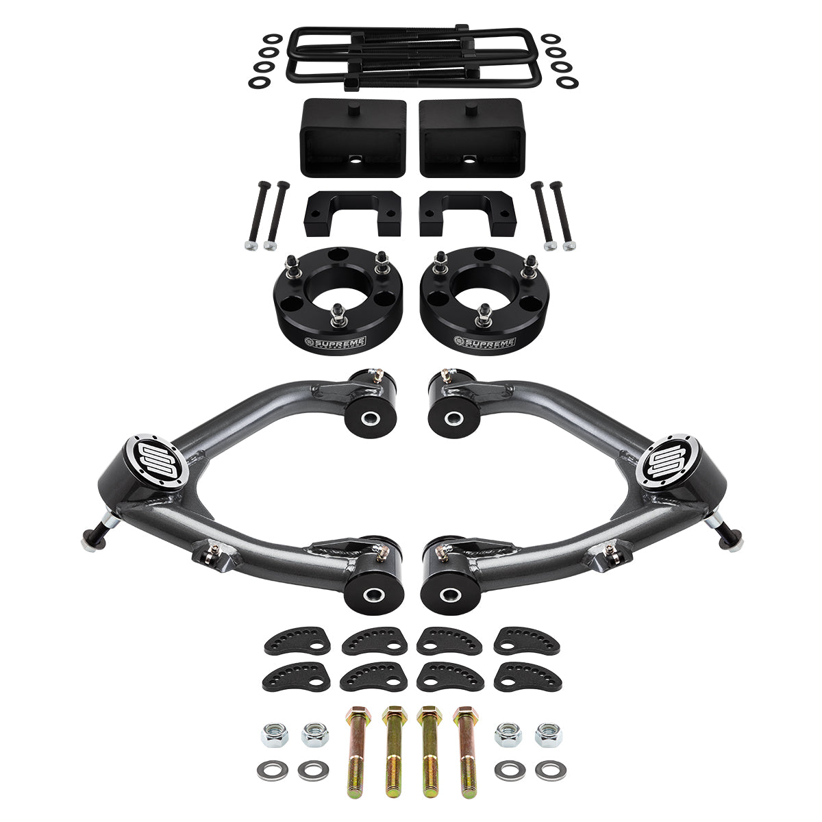 2007-2018 Chevrolet Silverado 1500 Full Suspension Lift Kit with Uni-Ball Upper Control Arms and Camber/Caster Adjusting & Lock-Out Kit Front Lift 3.5" + Rear Lift 3"