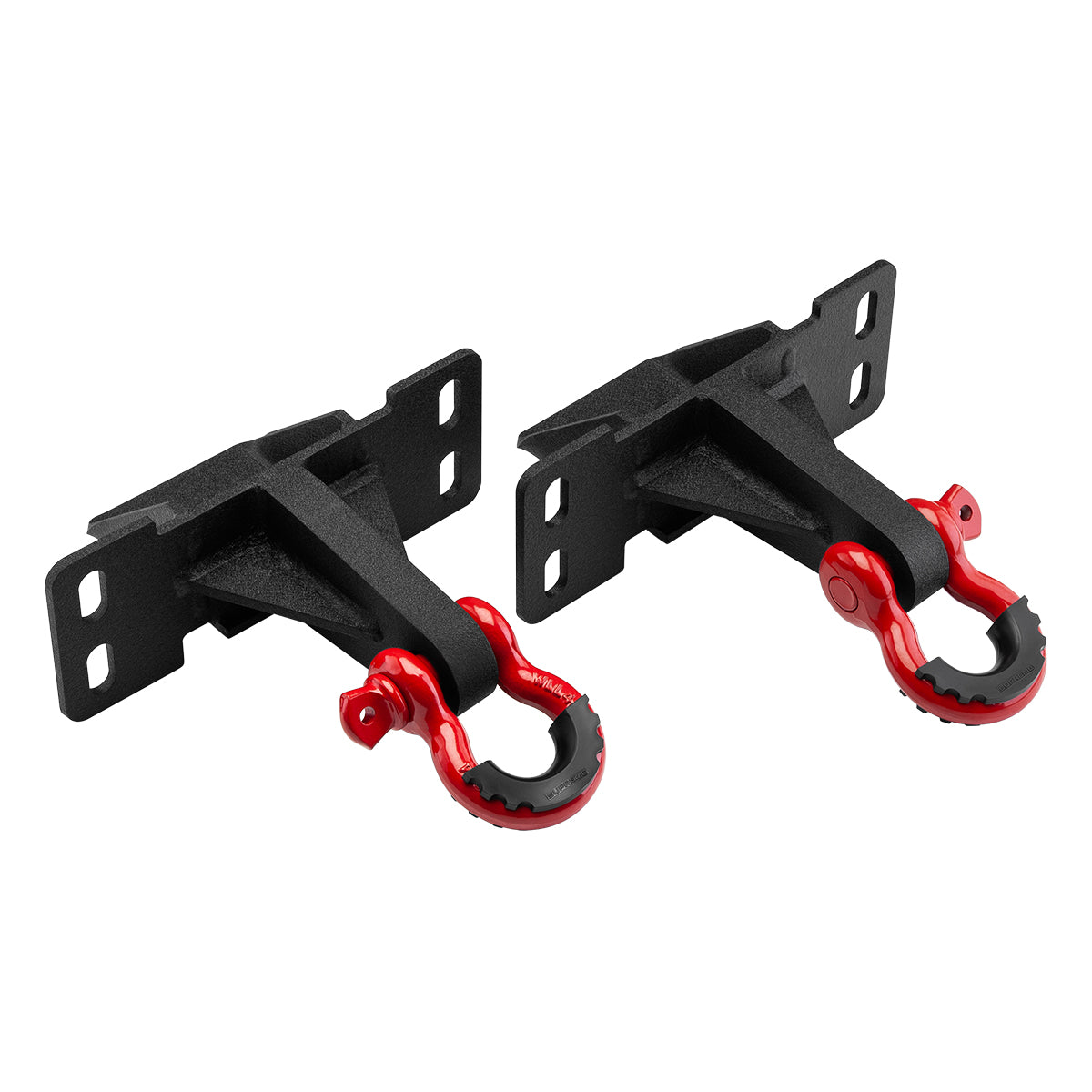 2017-2019 Ford F-250 Super Duty Front Shackle Mount Recovery Brackets with 3/4" D-Ring Shackles Set Red