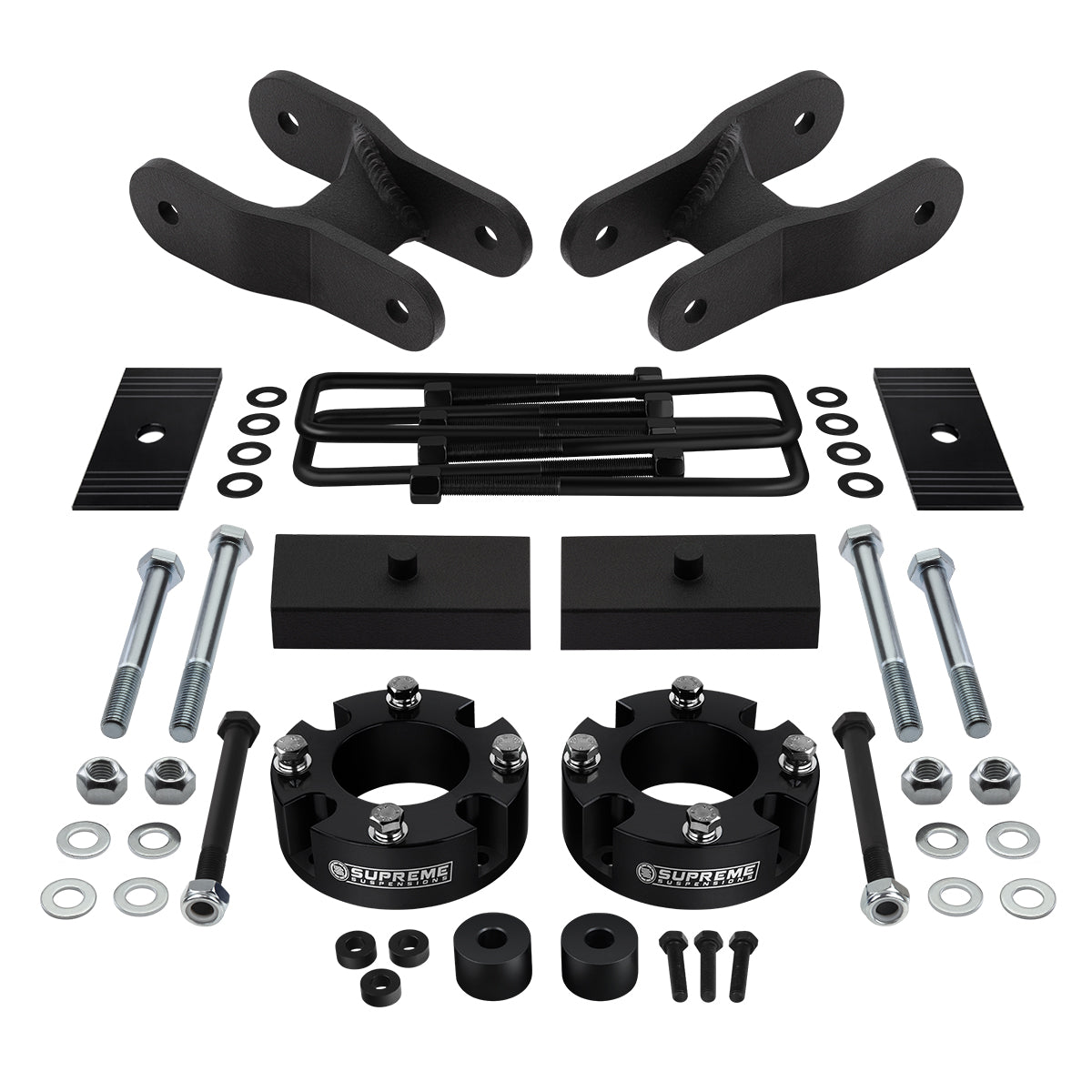 2007-2020 Toyota Tundra Full Suspension Lift Kit with Diff Drop & Axle Shims 2WD 4WD / Rear Shackle and Lift Blocks Combo with Front Lift 3" Lift + Rear Lift 2.5" Lift - Includes 1.5" Lift Shackles and 1" Lift Blocks