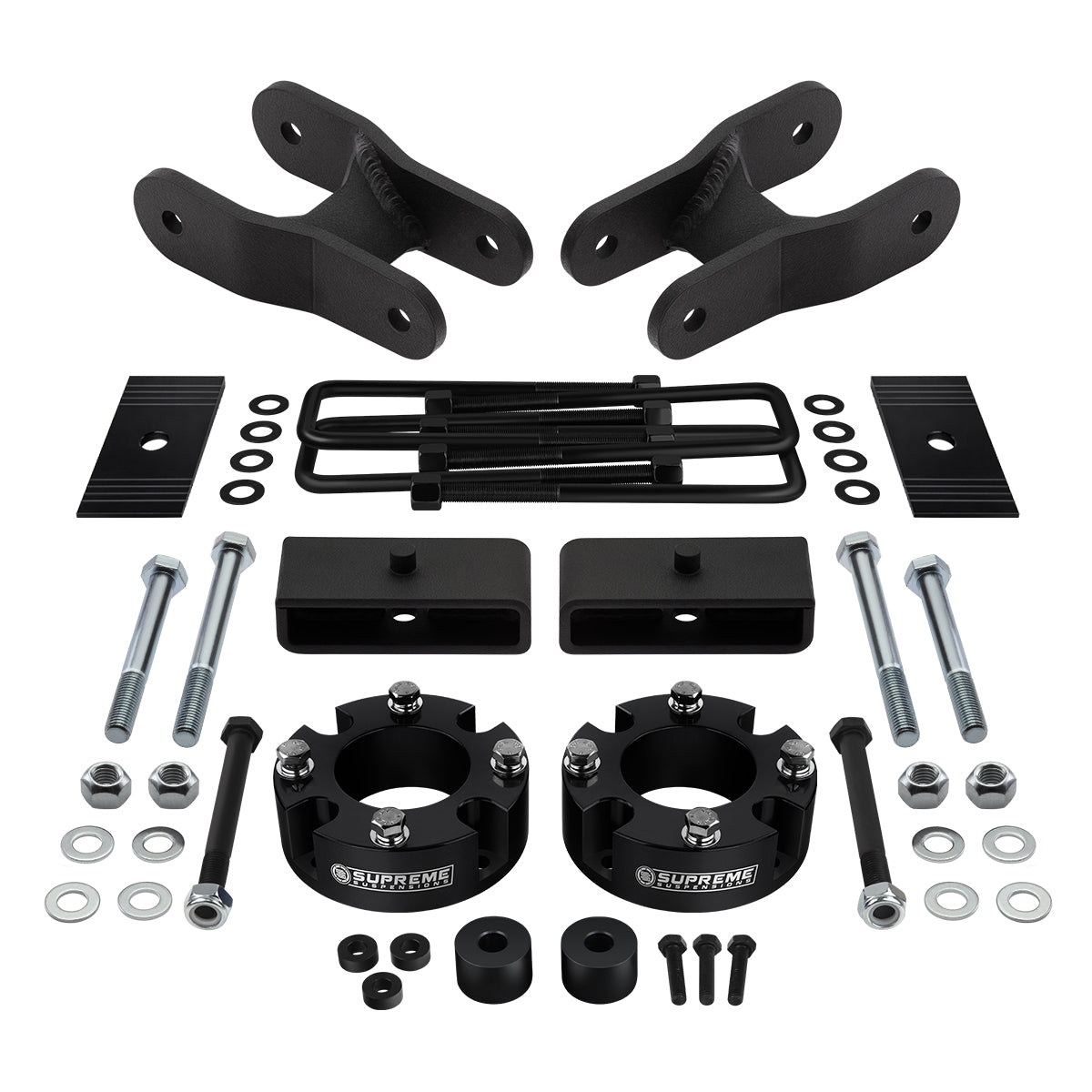 2007-2020 Toyota Tundra Full Suspension Lift Kit with Diff Drop & Axle Shims 2WD 4WD / Rear Shackle and Lift Blocks Combo with Front Lift 3" Lift + Rear Lift 3" Lift - Includes 1.5" Lift Shackles and 1.5" Lift Blocks