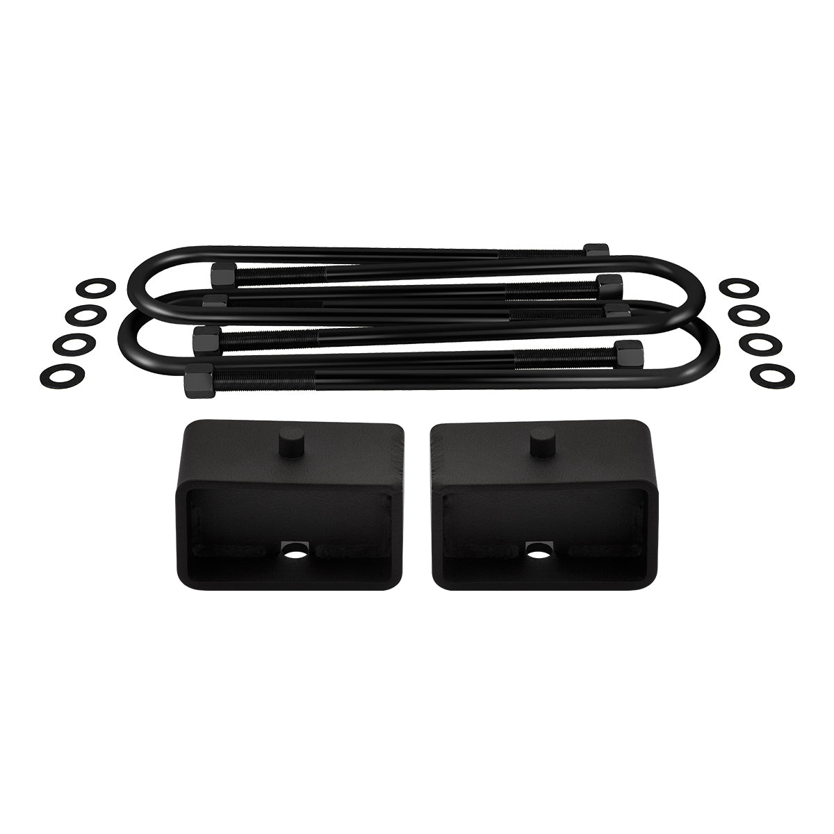 2002-2008 Dodge Ram 1500 2WD Rear Suspension Lift Blocks with Round Bend 9/16 U-Bolts 3" Tall Blocks - 9/16 Pin