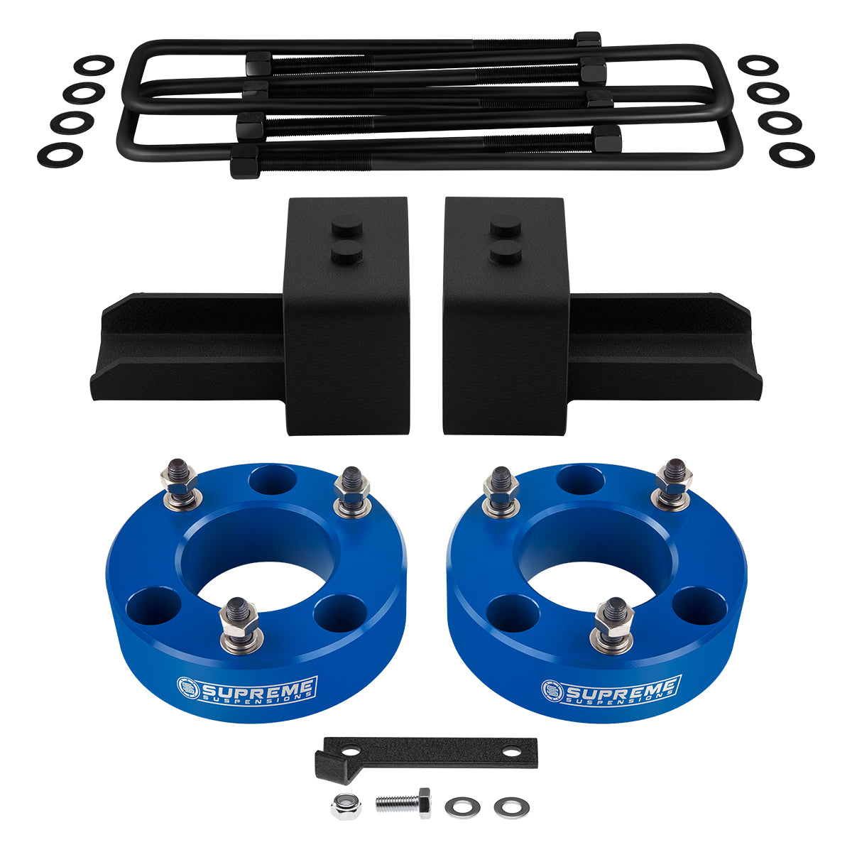 2004-2022* Ford F-150 4WD Full Suspension Lift Kit / Includes US Patent Pending Rear Lift Blocks with Built-In Bump Stop Landing Plates Front Lift 3" - Fits 2004-2008 Models 2.5" Blue