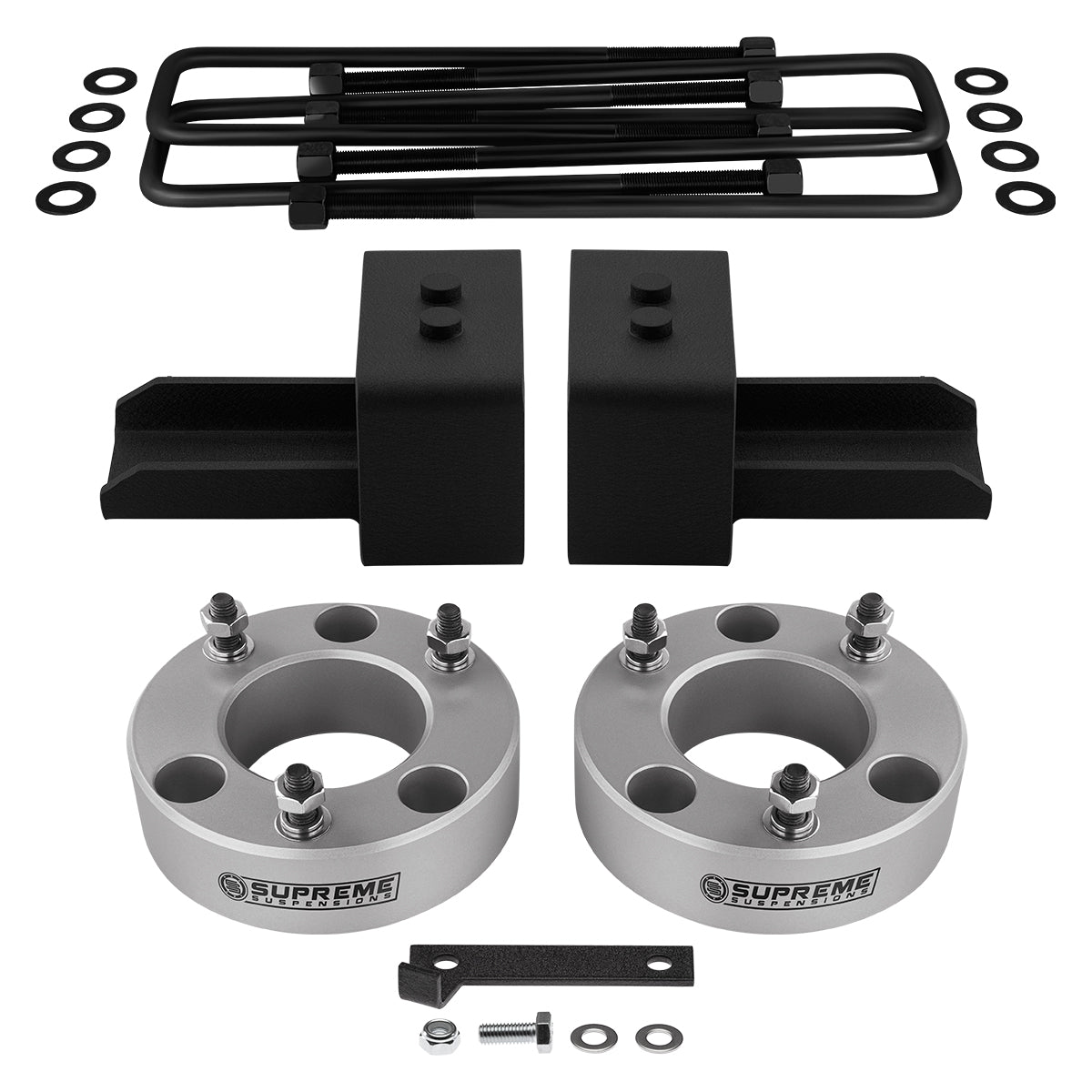 2004-2022* Ford F-150 4WD Full Suspension Lift Kit / Includes US Patent Pending Rear Lift Blocks with Built-In Bump Stop Landing Plates Front Lift 2" - Fits 2004-2022 Models 1.5" Silver