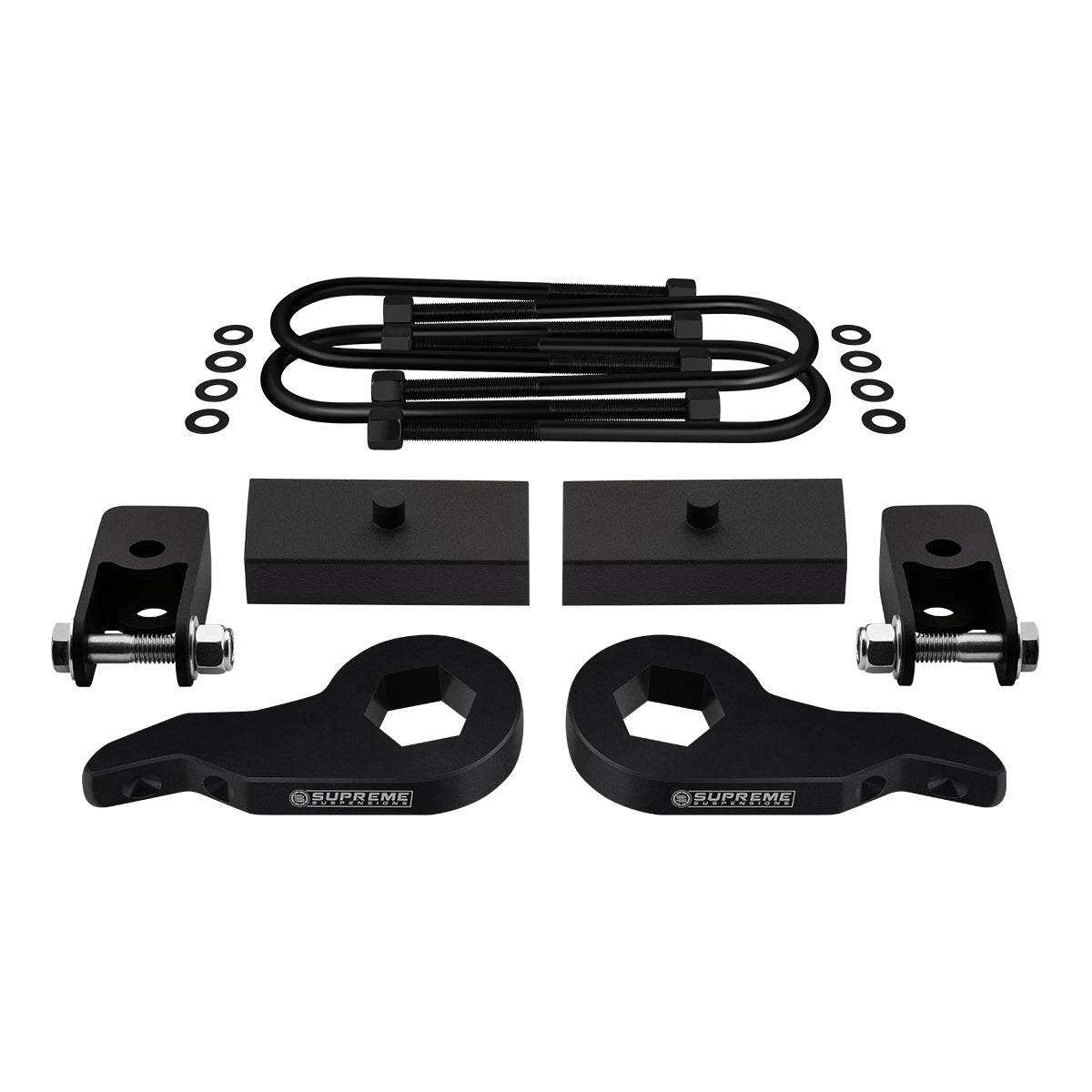 2003-2017 Chevrolet Express 4WD Full Suspension Lift Kit with Rear Shock Mount Extenders (Round Bend U-Bolts) Front Lift Adjustable Up To 2.5" + Rear Lift 1"