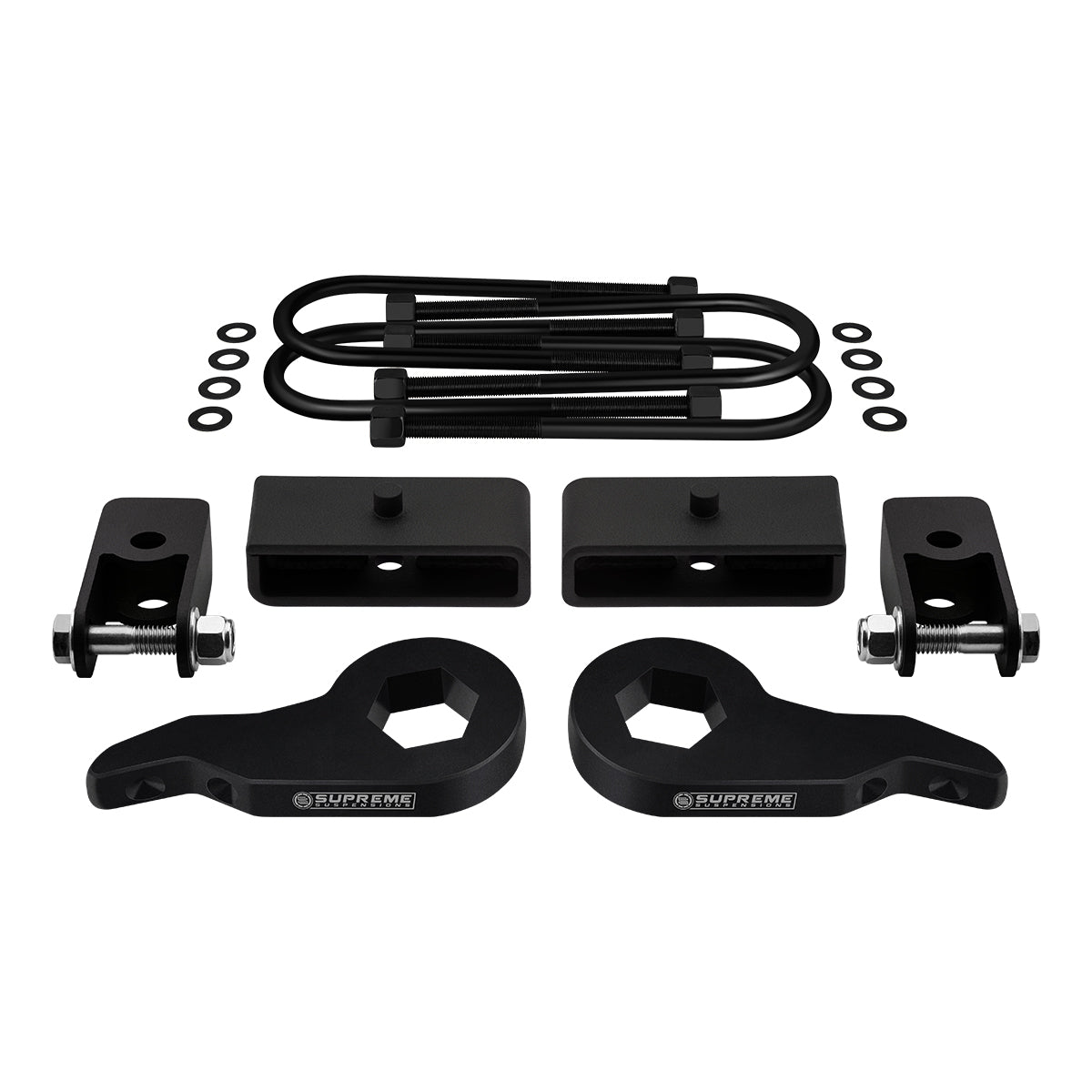 2003-2017 Chevrolet Express 4WD Full Suspension Lift Kit with Rear Shock Mount Extenders (Round Bend U-Bolts) Front Lift Adjustable Up To 2.5" 1.5"