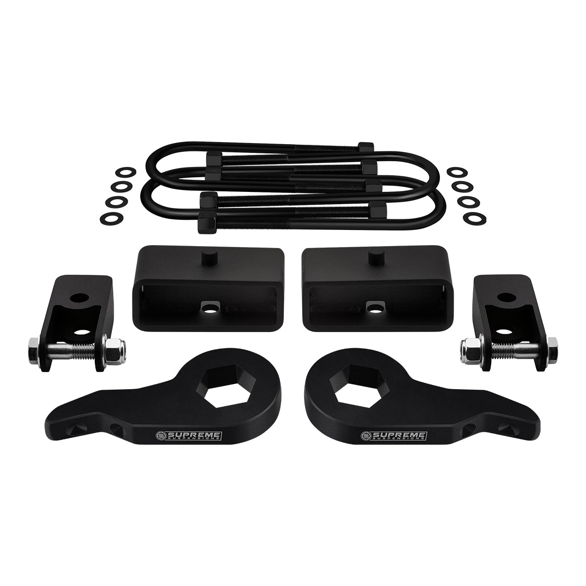 2003-2017 Chevrolet Express 4WD Full Suspension Lift Kit with Rear Shock Mount Extenders (Round Bend U-Bolts) Front Lift Adjustable Up To 2.5" 2"