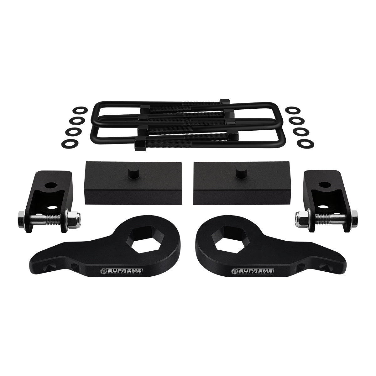 2003-2017 Chevrolet Express AWD Full Suspension Lift Kit with Rear Shock Mount Extenders (Square Bend U-Bolts) Front Lift Adjustable Up To 2.5" + Rear Lift 1"