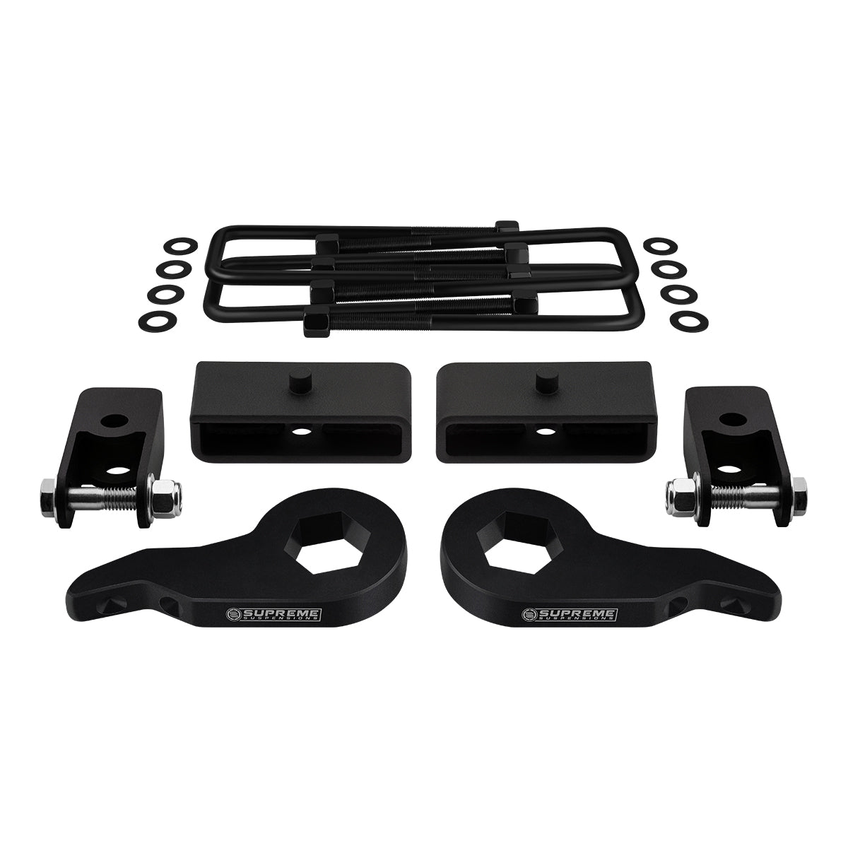 2003-2017 Chevrolet Express AWD Full Suspension Lift Kit with Rear Shock Mount Extenders (Square Bend U-Bolts) Front Lift Adjustable Up To 2.5" 1.5"