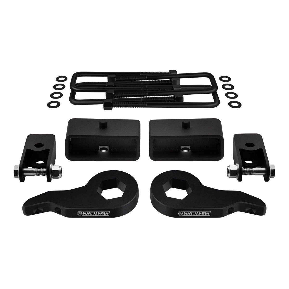 2003-2017 Chevrolet Express AWD Full Suspension Lift Kit with Rear Shock Mount Extenders (Square Bend U-Bolts) Front Lift Adjustable Up To 2.5" 2"