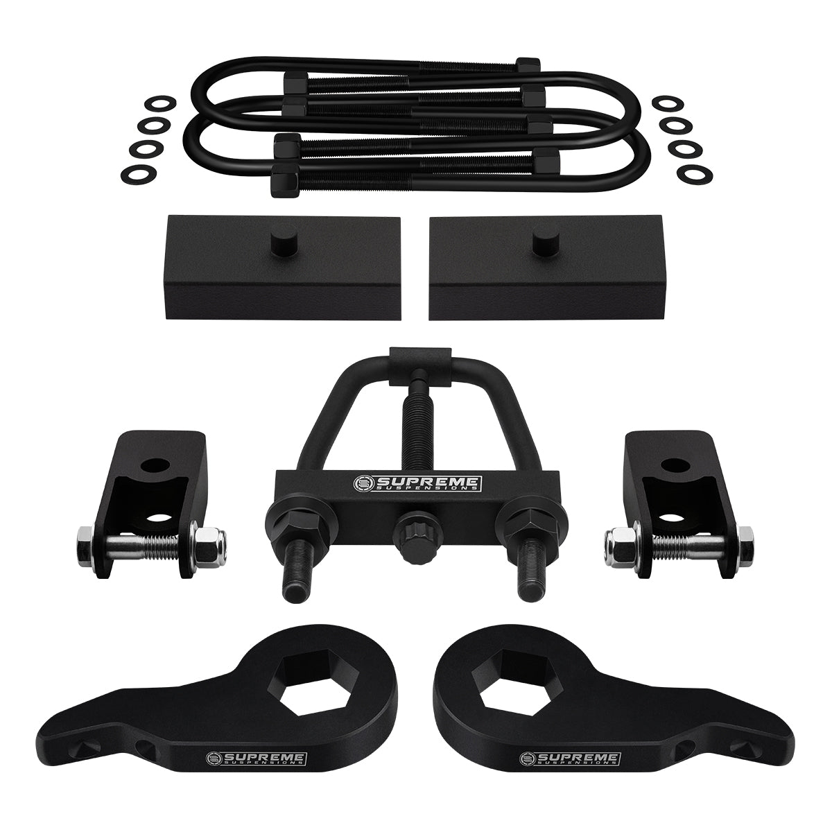 2003-2017 Chevrolet Express 4WD Full Suspension Lift Kit with Rear Shock Mount Extenders And Tool (Round Bend U-Bolts) Front Lift Adjustable Up To 2.5" + Rear Lift 1"