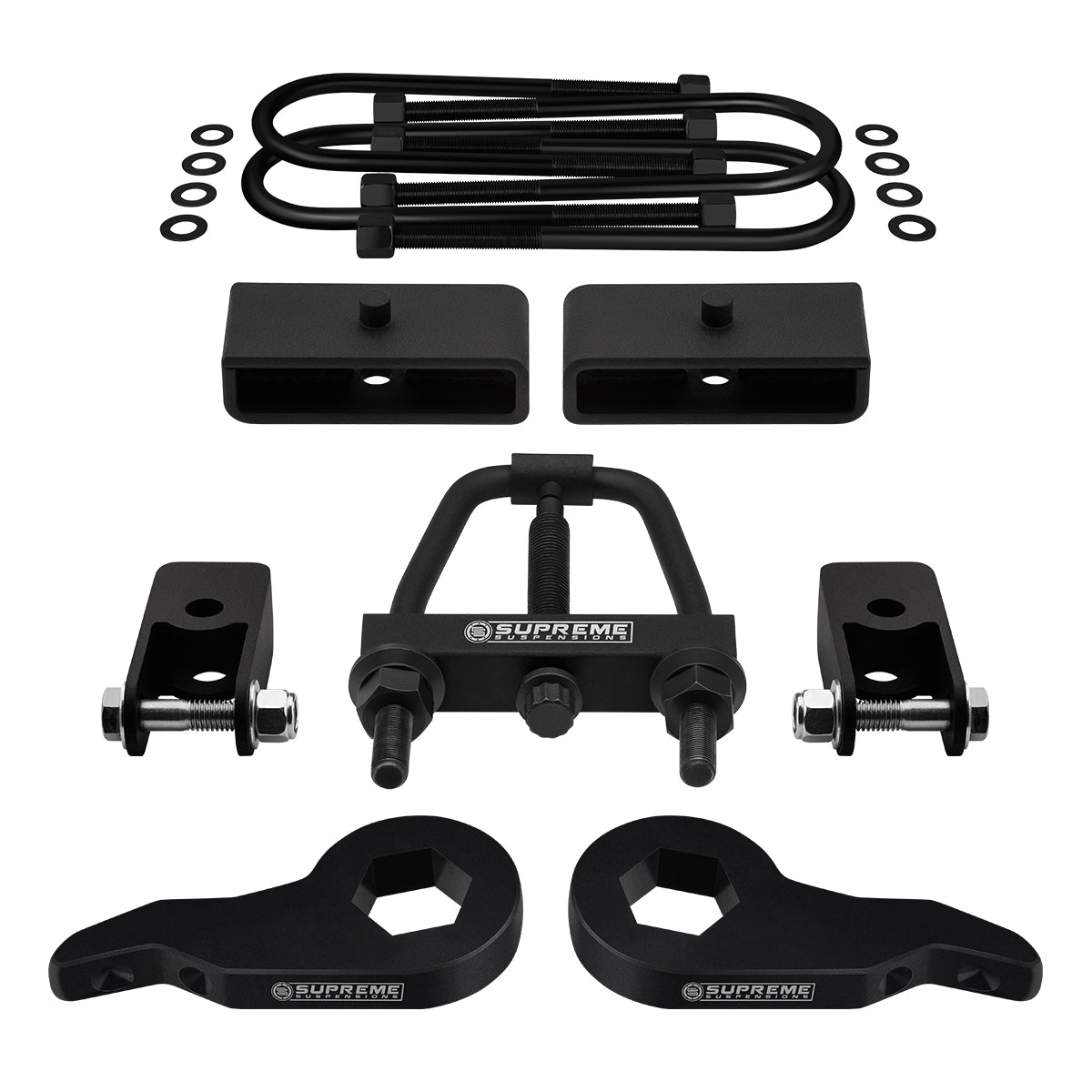 2003-2017 Chevrolet Express 4WD Full Suspension Lift Kit with Rear Shock Mount Extenders And Tool (Round Bend U-Bolts) Front Lift Adjustable Up To 2.5" 1.5"