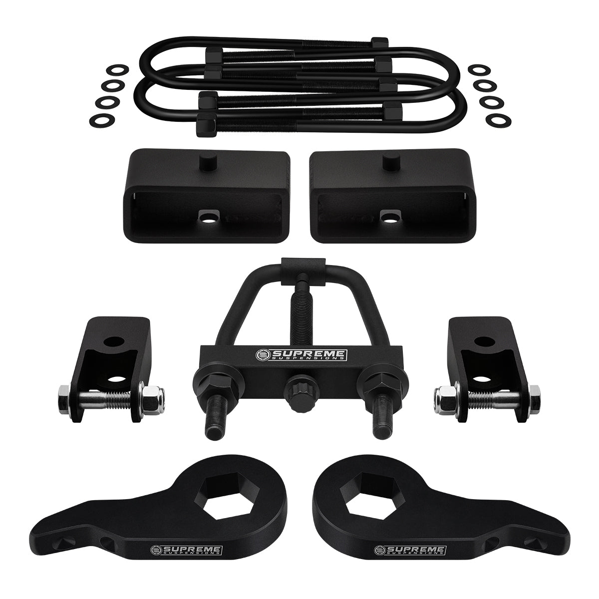 2003-2017 Chevrolet Express 4WD Full Suspension Lift Kit with Rear Shock Mount Extenders And Tool (Round Bend U-Bolts) Front Lift Adjustable Up To 2.5" 2"