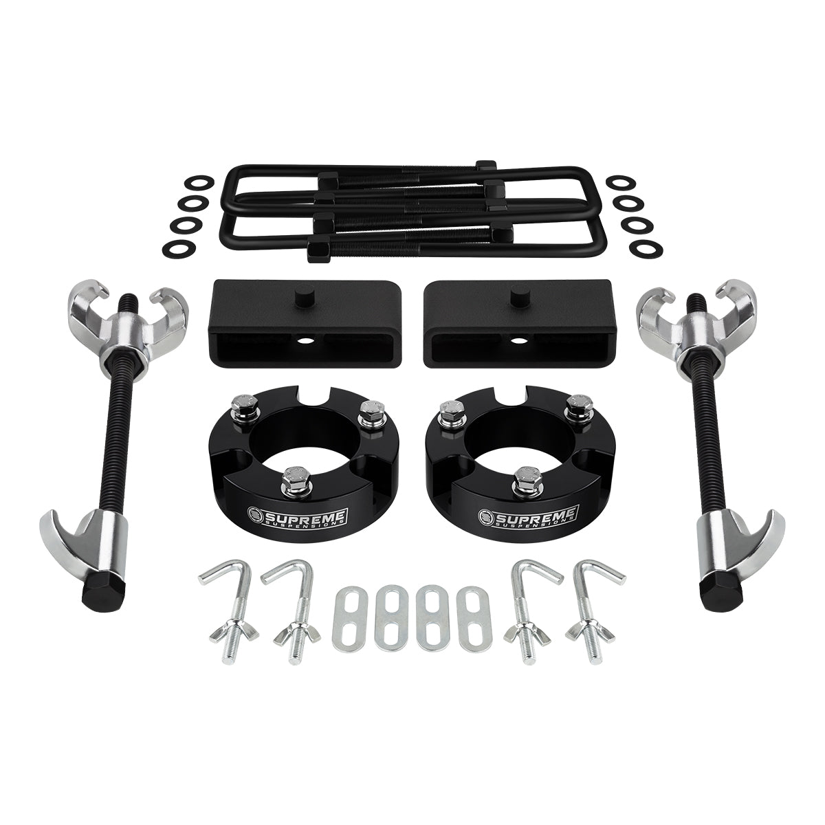 2005-2022 Toyota Tacoma Full Suspension Lift Kit 2WD 4WD / NEW HD STEEL BLOCKS + Compressor Tool Black Front Lift 2" + Rear Lift 1.5"