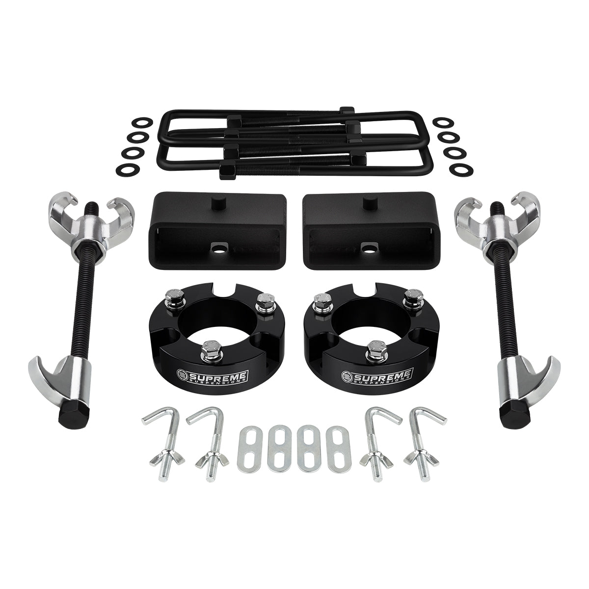 2005-2022 Toyota Tacoma Full Suspension Lift Kit 2WD 4WD / NEW HD STEEL BLOCKS + Compressor Tool Black Front Lift 2" + Rear Lift 2" with Built-In Taper