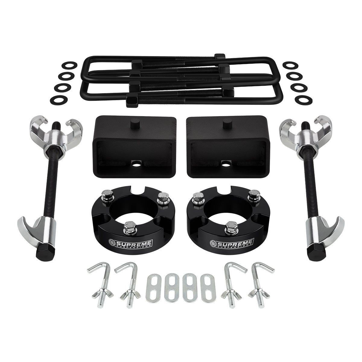 2005-2022 Toyota Tacoma Full Suspension Lift Kit 2WD 4WD / NEW HD STEEL BLOCKS + Compressor Tool Black Front Lift 3" + Rear Lift 3" with Built-In Taper