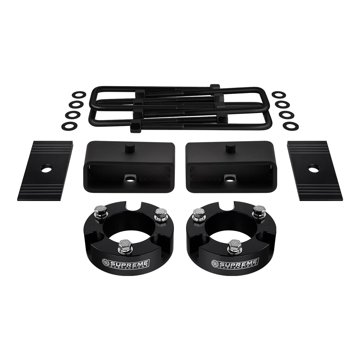 2005-2022 Toyota Tacoma Full Suspension Lift Kit 2WD 4WD / NEW HD STEEL BLOCKS + SHIMS Black Front Lift 2" + Rear Lift 2" with Built-In Taper