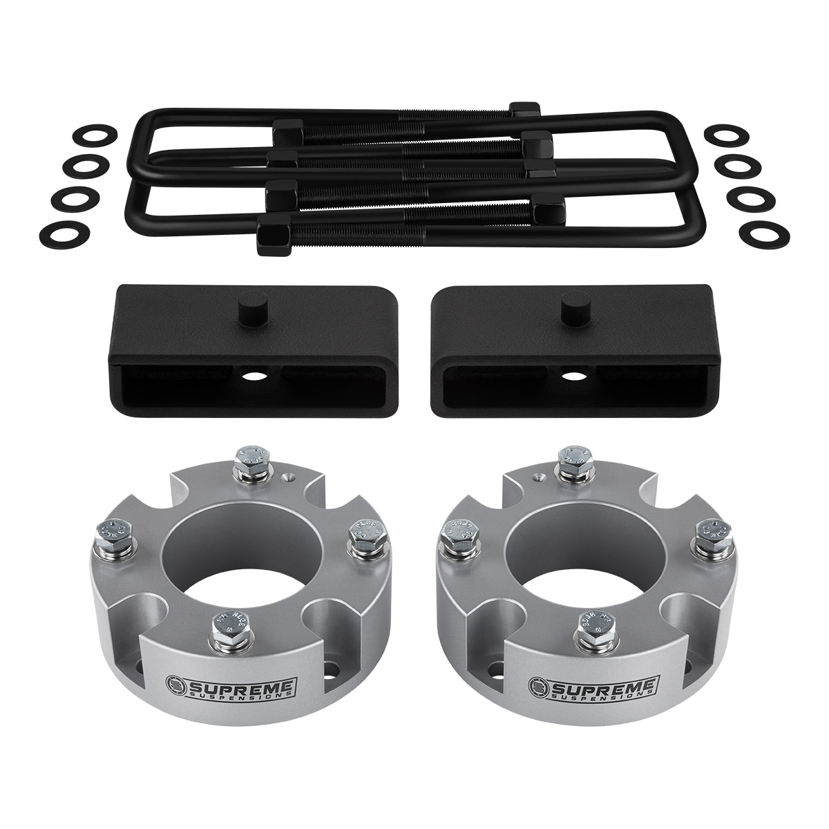 Billet Spacers + Steel Blocks Suspensions Leveling Lift Kit For 2007-2021 Toyota Tundra Front Lift 3" + Rear Lift 1.5"