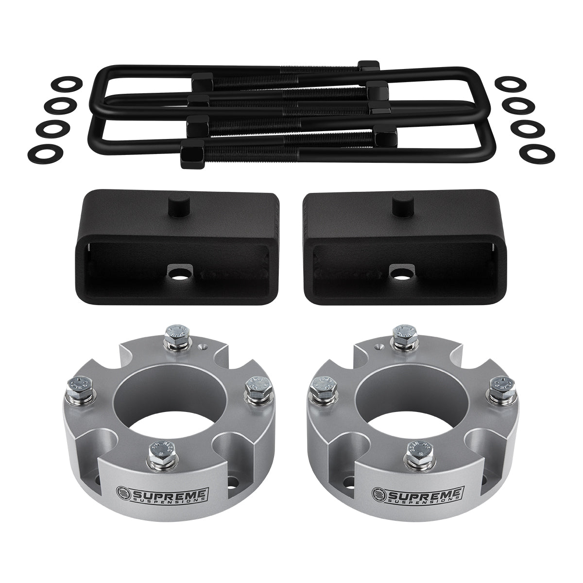 Billet Spacers + Steel Blocks Suspensions Leveling Lift Kit For 2007-2021 Toyota Tundra Front Lift 3" + Rear Lift 2"