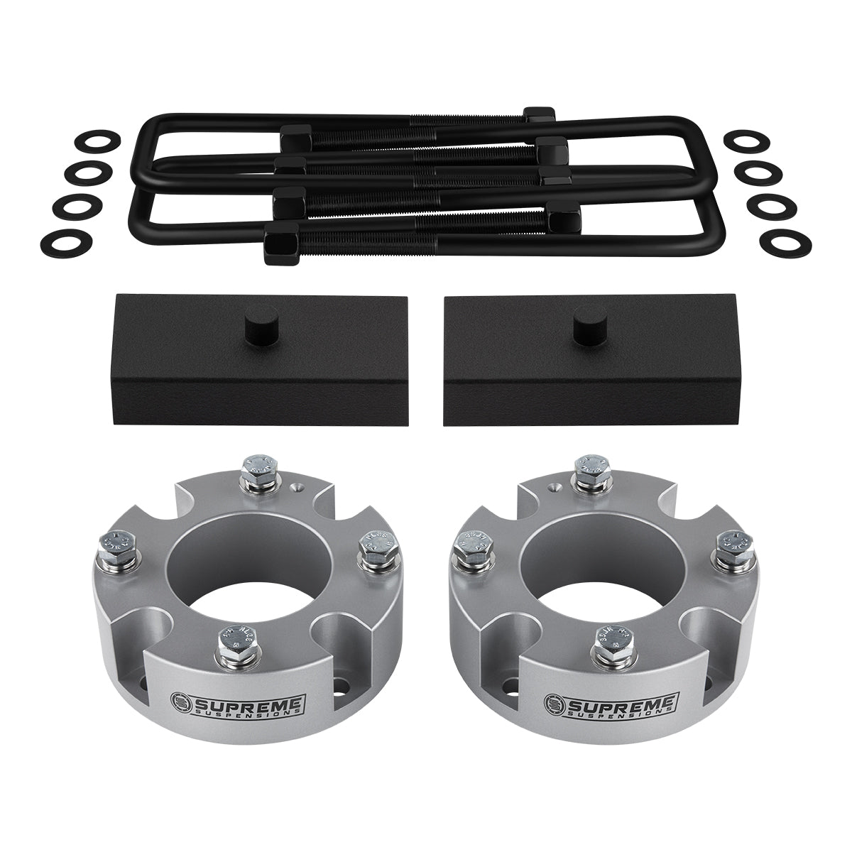 Billet Spacers + Steel Blocks Suspensions Leveling Lift Kit For 2007-2021 Toyota Tundra Front Lift 3" + Rear Lift 1"