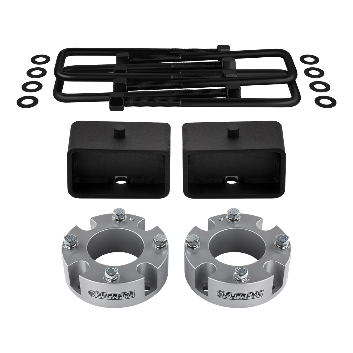 Billet Spacers + Steel Blocks Suspensions Leveling Lift Kit For 2007-2021 Toyota Tundra Front Lift 3" + Rear Lift 3"