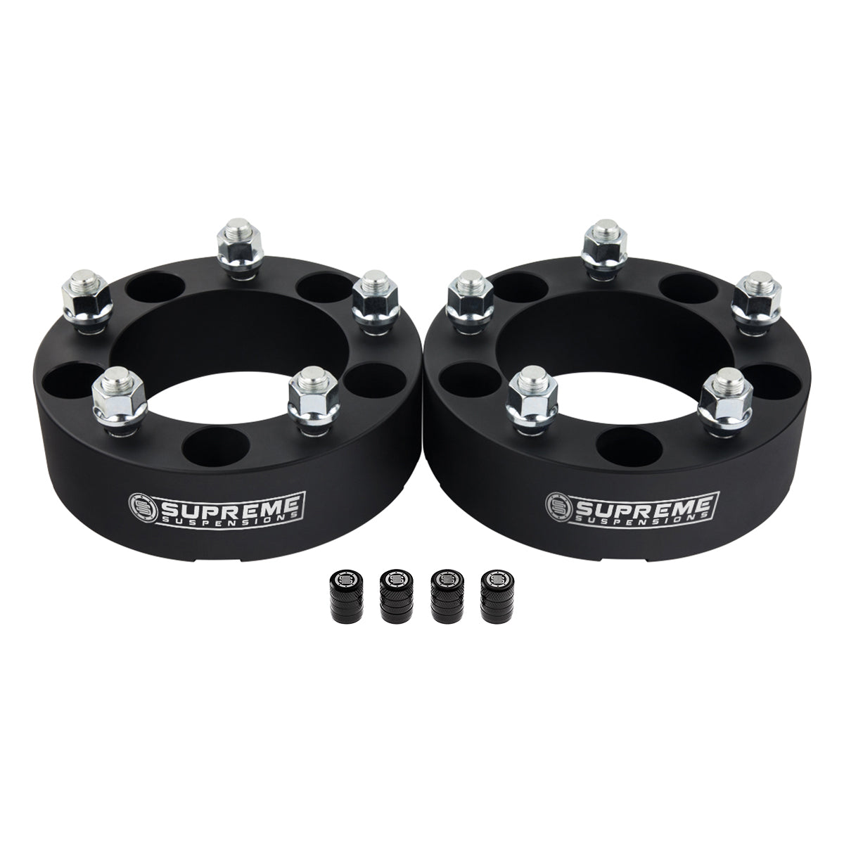 Wheel Spacers Ford F-150 / Ram 1500 - 5x5.5" BP / 1/2" x 20 Studs + Valve Caps 2" Black 2pc