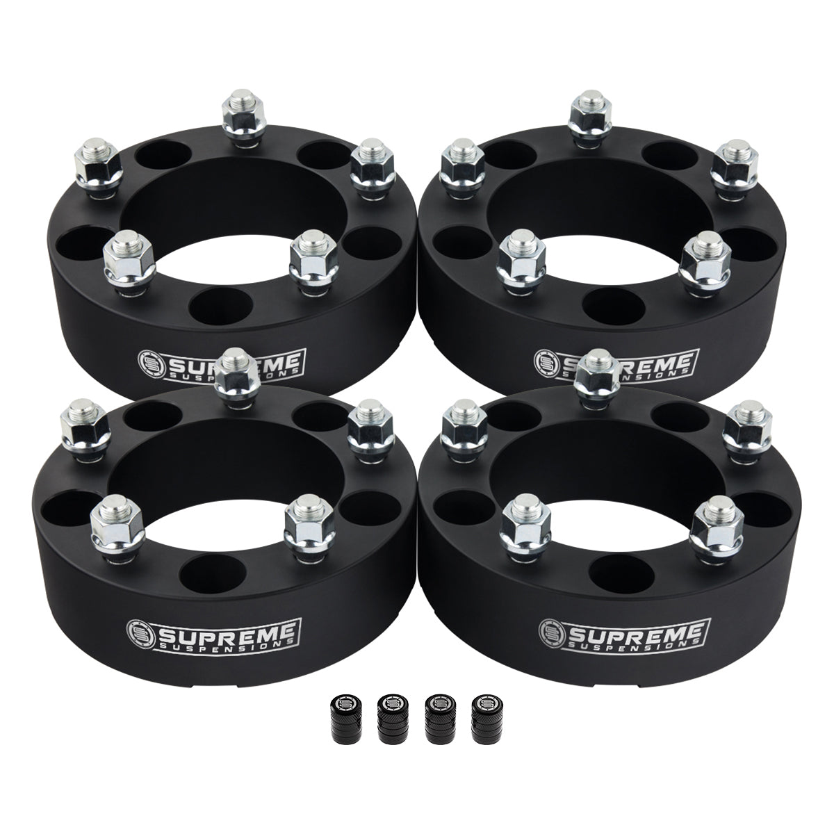 Wheel Spacers Ford F-150 / Ram 1500 - 5x5.5" BP / 1/2" x 20 Studs + Valve Caps 2" Black 4pc