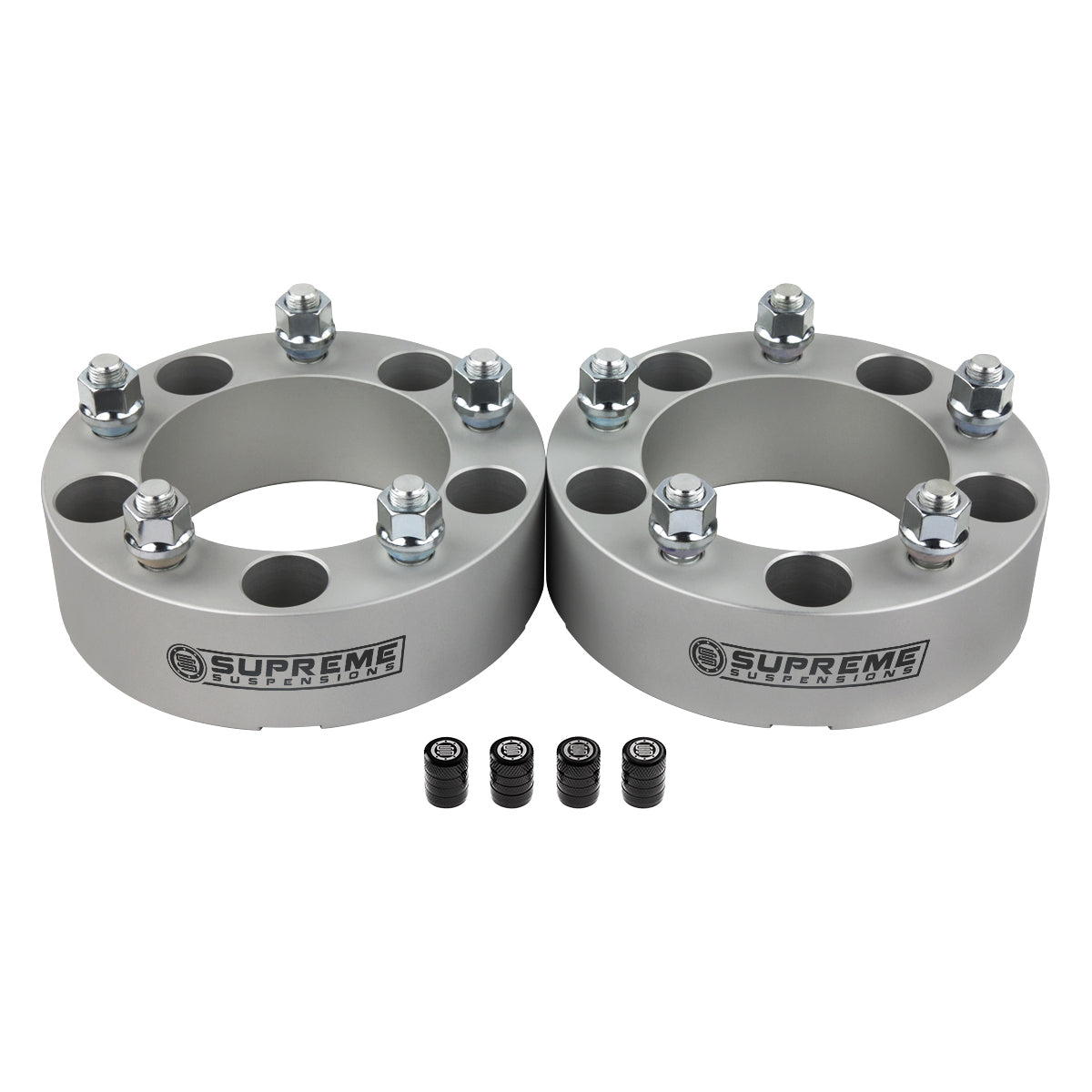 Wheel Spacers Ford F-150 / Ram 1500 - 5x5.5" BP / 1/2" x 20 Studs + Valve Caps 2" Silver 2pc