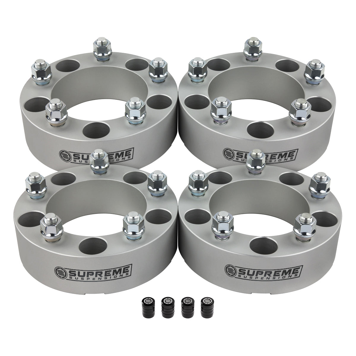 Wheel Spacers Ford F-150 / Ram 1500 - 5x5.5" BP / 1/2" x 20 Studs + Valve Caps 2" Silver 4pc