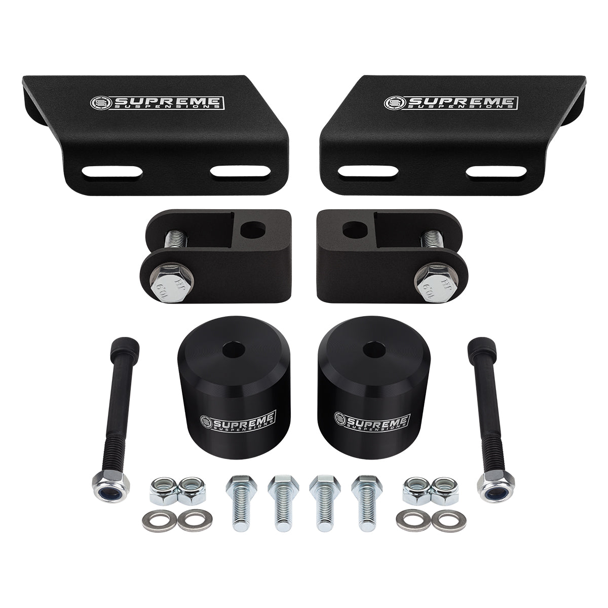 2008-2022 Ford Super Duty Front Suspension Lift Kit, Front Shock Extenders & Sway Bar Drop Bracket 4WD F-250 Super Duty Black Front Lift 1.5"