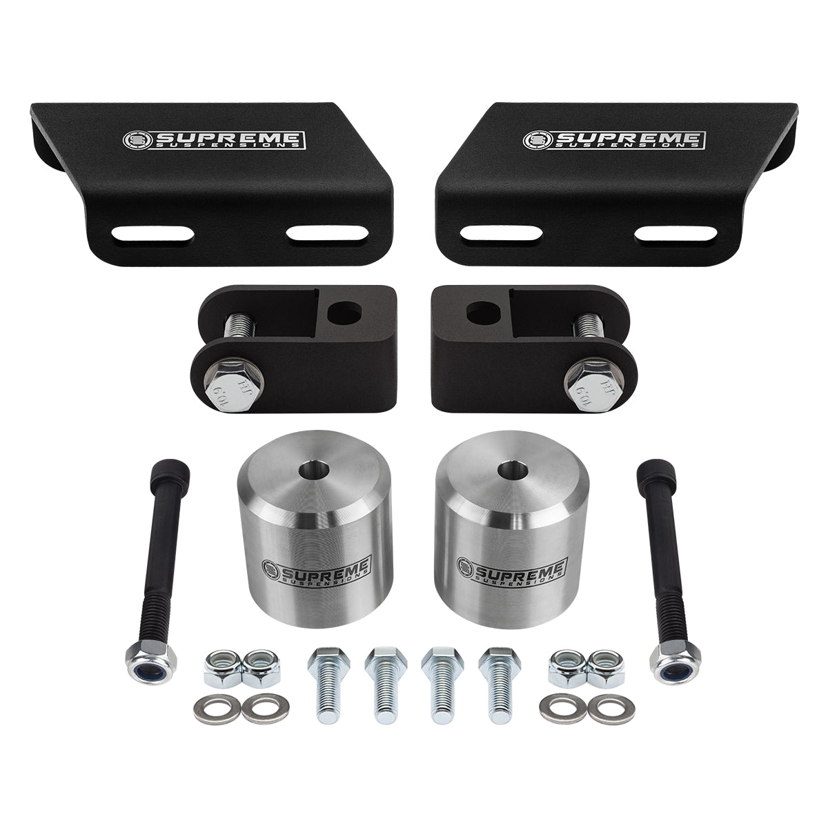 2008-2022 Ford Super Duty Front Suspension Lift Kit, Front Shock Extenders & Sway Bar Drop Bracket 4WD F-250 Super Duty Silver Front Lift 1.5"