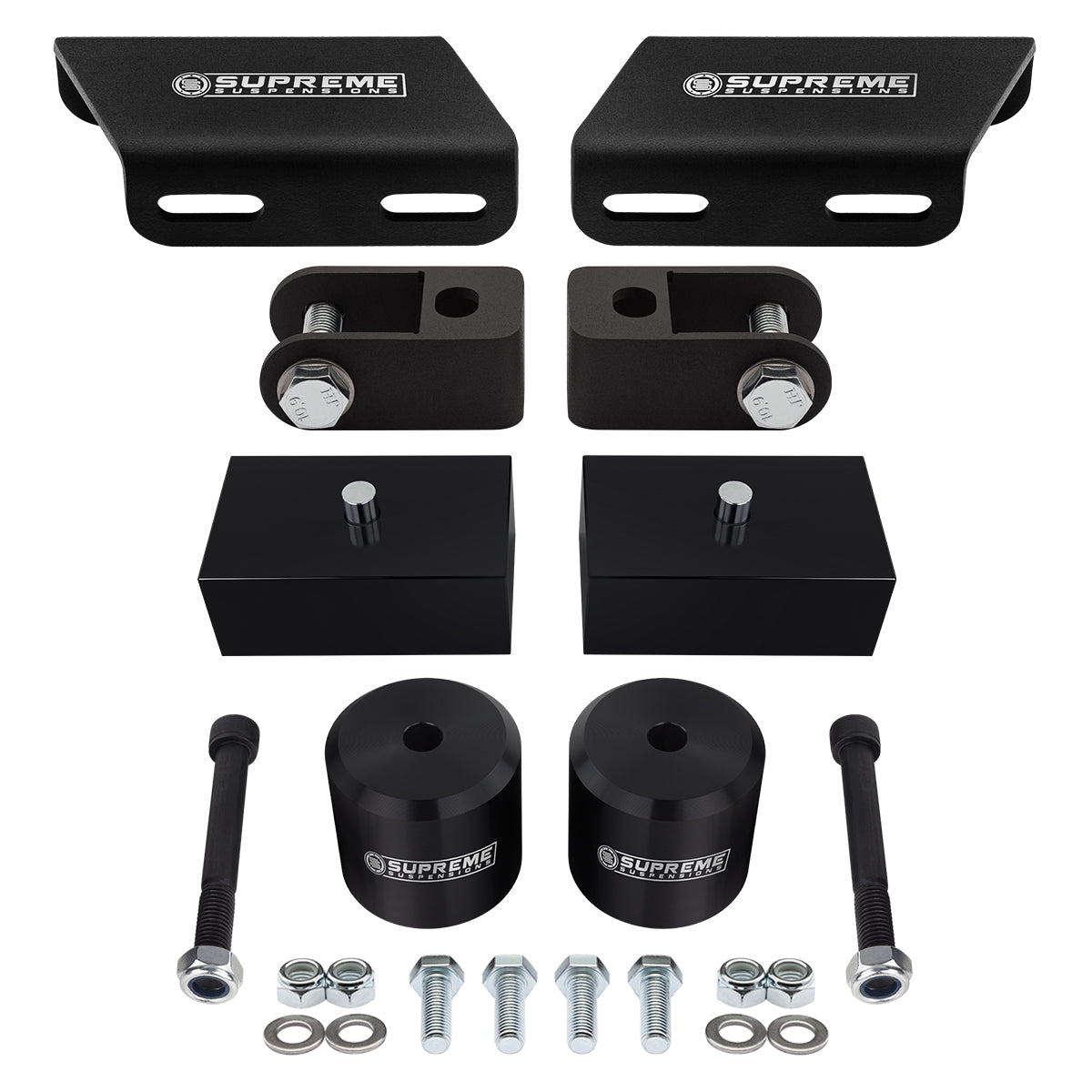 2008-2022 Ford F250 Super Duty Full Suspension Lift Kit, Front Shock Extenders & Sway Bar Drop Bracket 4WD Black Front Lift 2" + Rear Lift 1"